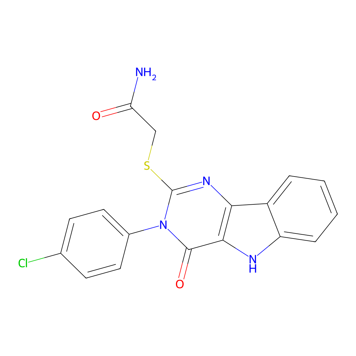 2-((3-(4-chlorophenyl)-4-oxo-4,5-dihydro-3H-pyrimido[5,4-b]indol-2-yl)thio)acetamide molecular structure, CAS 536715-12-5
