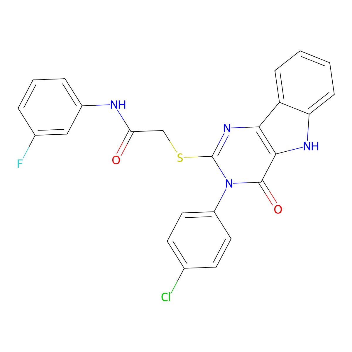 2-((3-(4-chlorophenyl)-4-oxo-4,5-dihydro-3H-pyrimido[5,4-b]indol-2-yl)thio)-N-(3-fluorophenyl)acetamide molecular structure, CAS 536715-15-8