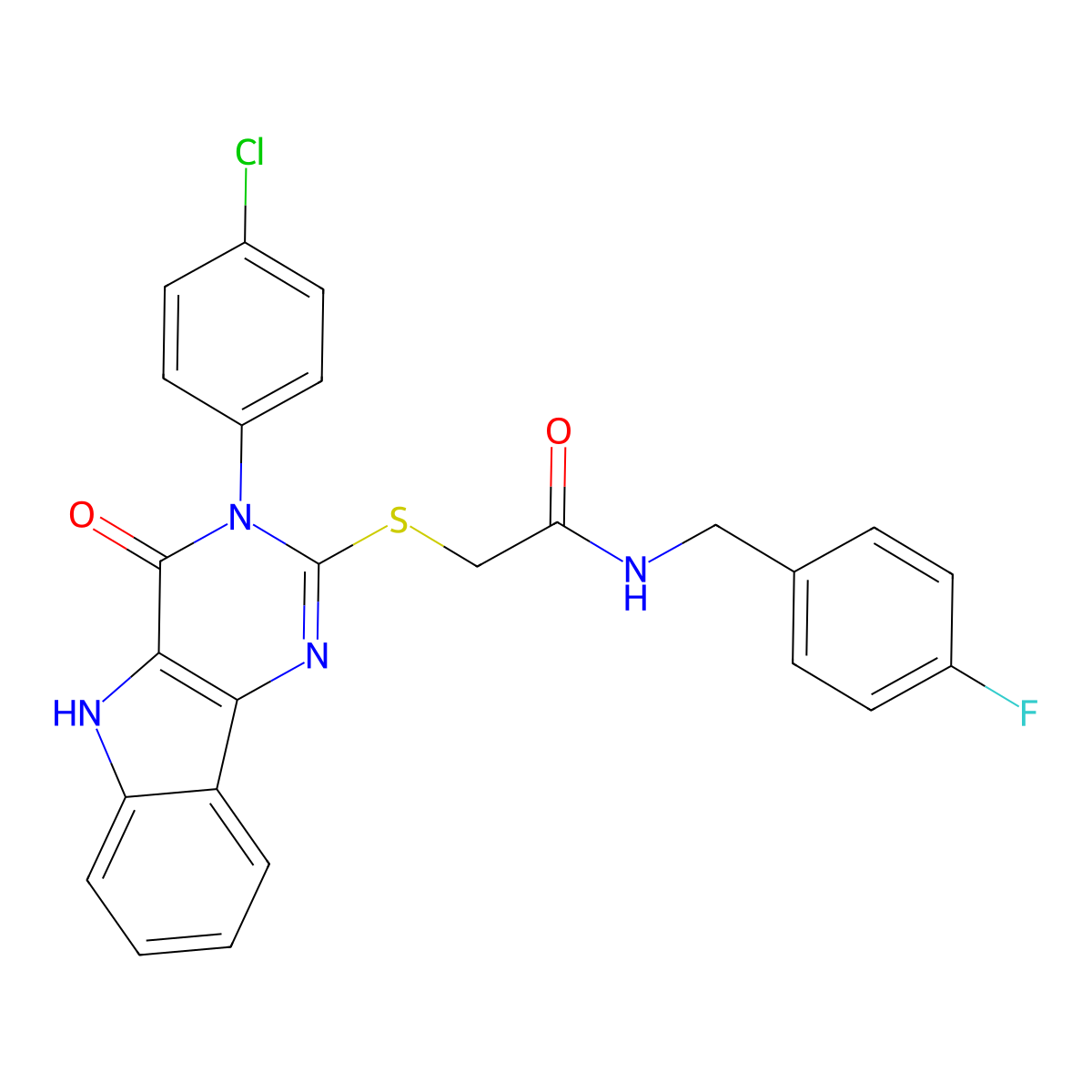 2-((3-(4-chlorophenyl)-4-oxo-4,5-dihydro-3H-pyrimido[5,4-b]indol-2-yl)thio)-N-(4-fluorobenzyl)acetamide molecular structure, CAS 536715-19-2