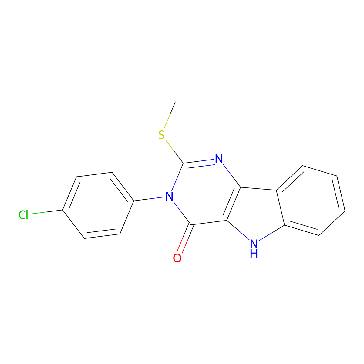 3-(4-chlorophenyl)-2-(methylthio)-3H-pyrimido[5,4-b]indol-4(5H)-one molecular structure, CAS 536715-26-1