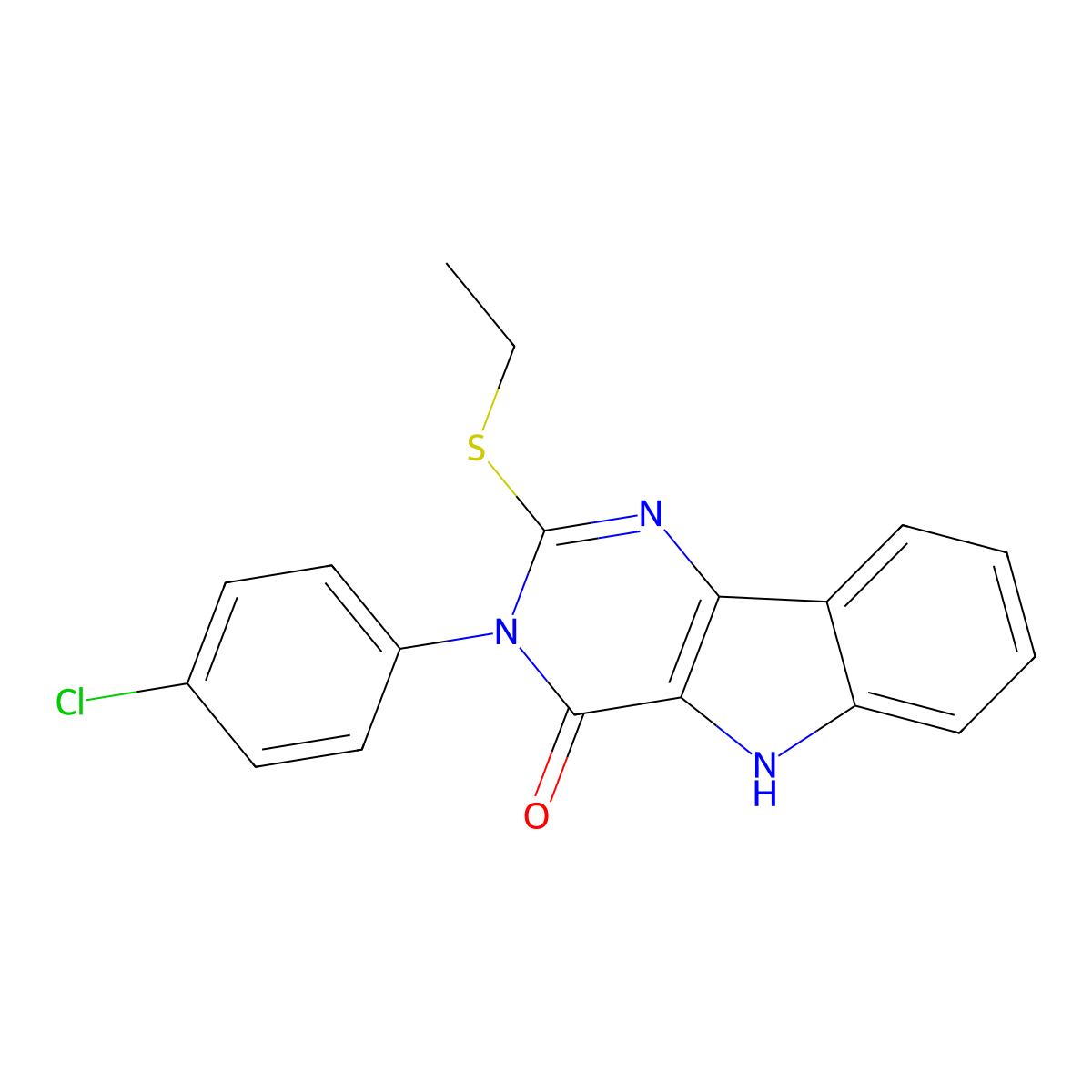 3-(4-chlorophenyl)-2-ethylsulfanyl-5H-pyrimido[5,4-b]indol-4-one molecular structure, CAS 536715-27-2