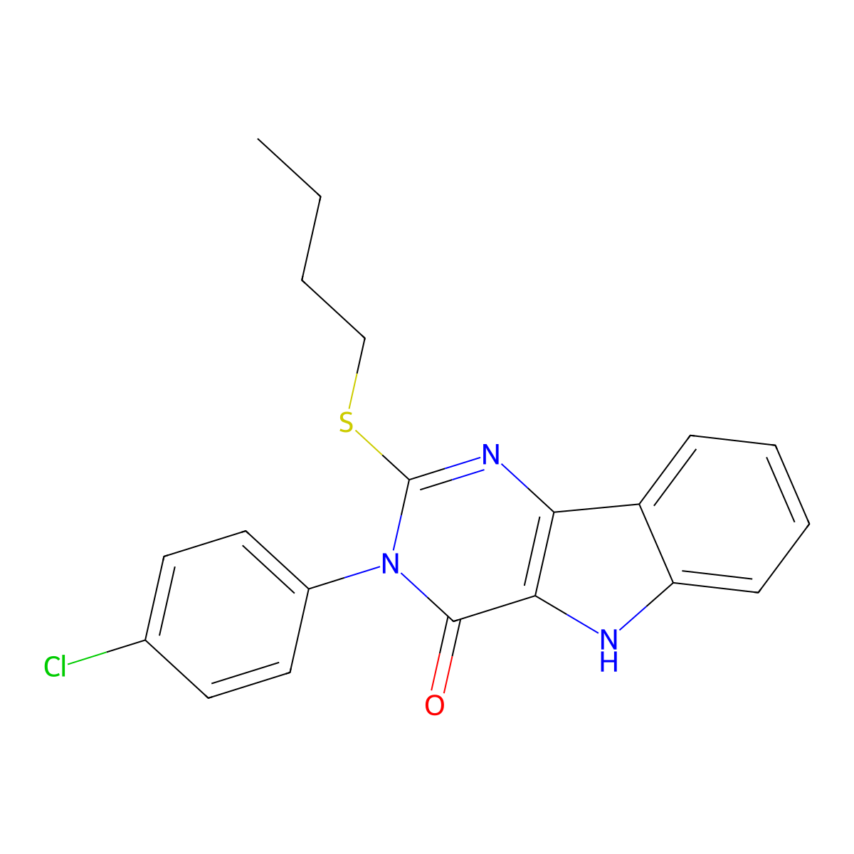 2-(butylthio)-3-(4-chlorophenyl)-3H-pyrimido[5,4-b]indol-4(5H)-one molecular structure, CAS 536715-30-7