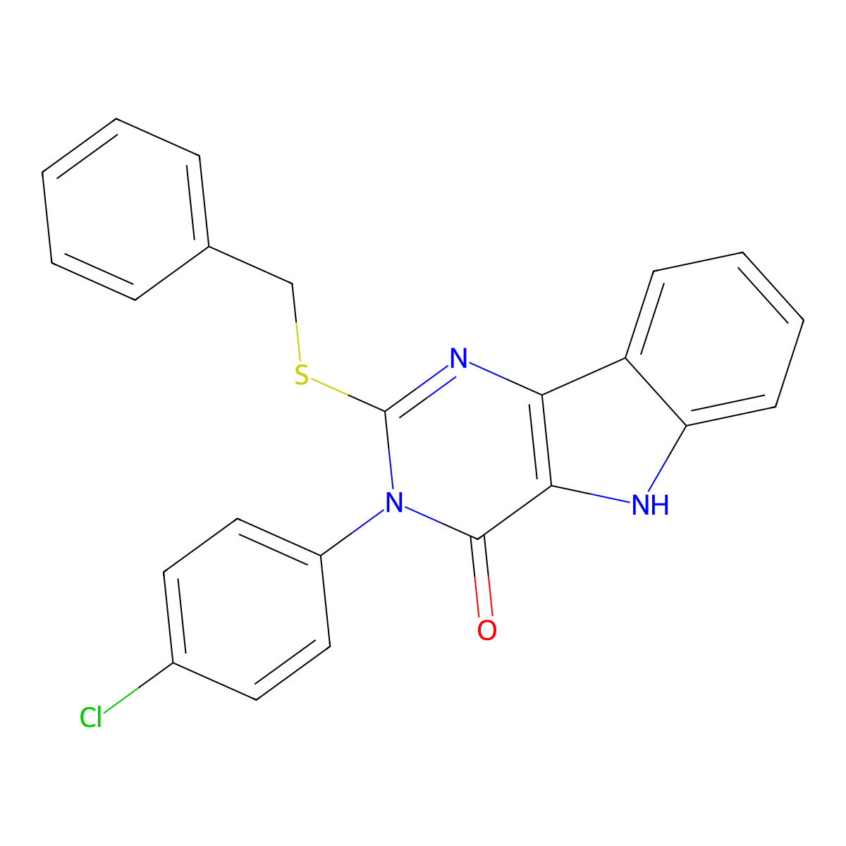 2-(benzylthio)-3-(4-chlorophenyl)-3H-pyrimido[5,4-b]indol-4(5H)-one molecular structure, CAS 536715-32-9