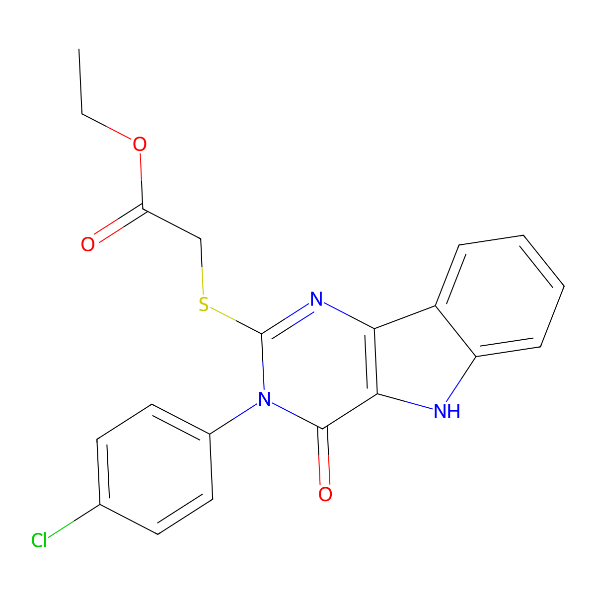 ethyl 2-[[3-(4-chlorophenyl)-4-oxo-5H-pyrimido[5,4-b]indol-2-yl]sulfanyl]acetate molecular structure, CAS 536715-46-5