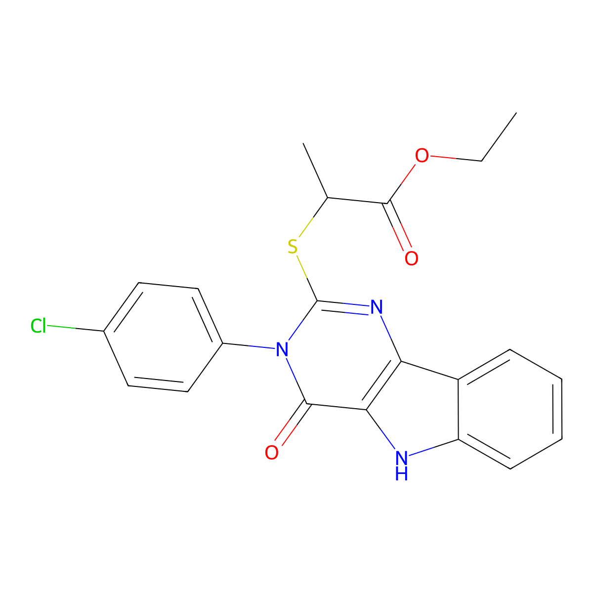 ethyl 2-((3-(4-chlorophenyl)-4-oxo-4,5-dihydro-3H-pyrimido[5,4-b]indol-2-yl)thio)propanoate molecular structure, CAS 536715-47-6