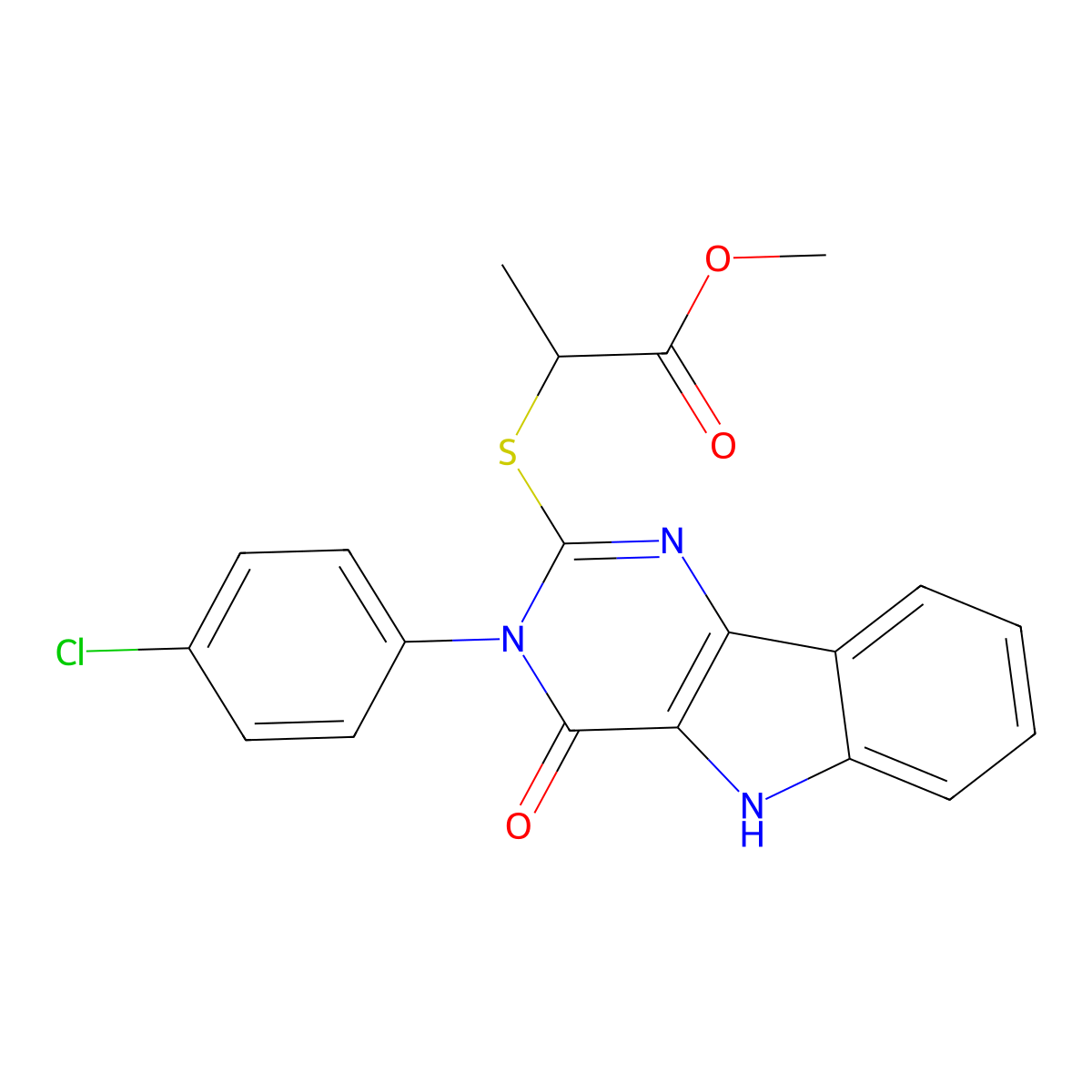 methyl 2-((3-(4-chlorophenyl)-4-oxo-4,5-dihydro-3H-pyrimido[5,4-b]indol-2-yl)thio)propanoate molecular structure, CAS 536715-48-7