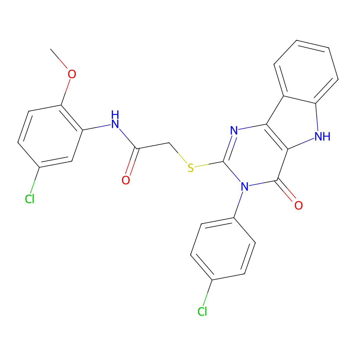 N-(5-chloro-2-methoxyphenyl)-2-((3-(4-chlorophenyl)-4-oxo-4,5-dihydro-3H-pyrimido[5,4-b]indol-2-yl)thio)acetamide molecular structure, CAS 536715-55-6
