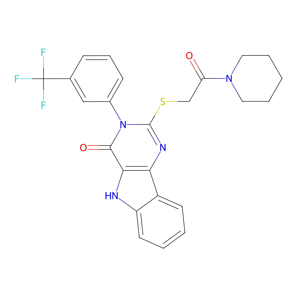 2-(2-oxo-2-piperidin-1-ylethyl)sulfanyl-3-[3-(trifluoromethyl)phenyl]-5H-pyrimido[5,4-b]indol-4-one molecular structure, CAS 536715-65-8