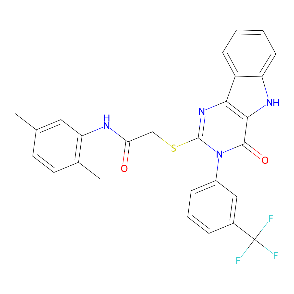 N-(2,5-dimethylphenyl)-2-[[4-oxo-3-[3-(trifluoromethyl)phenyl]-5H-pyrimido[5,4-b]indol-2-yl]sulfanyl]acetamide molecular structure, CAS 536715-92-1