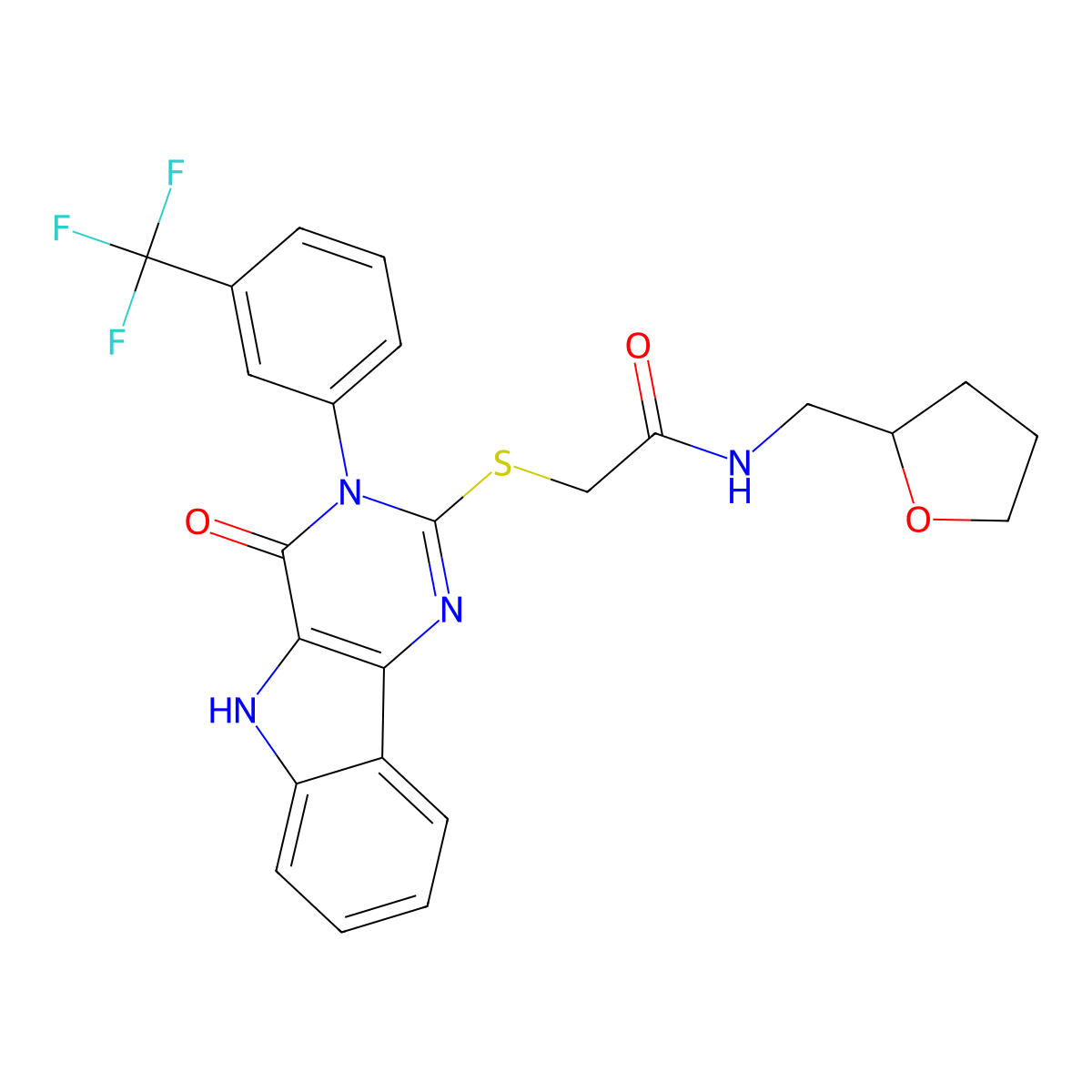 N-(oxolan-2-ylmethyl)-2-[[4-oxo-3-[3-(trifluoromethyl)phenyl]-5H-pyrimido[5,4-b]indol-2-yl]sulfanyl]acetamide molecular structure, CAS 536716-02-6