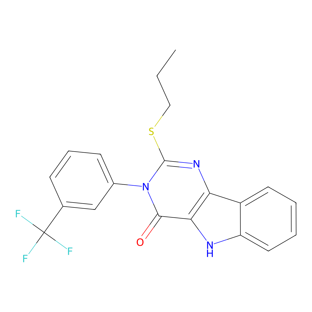 2-(propylthio)-3-(3-(trifluoromethyl)phenyl)-3H-pyrimido[5,4-b]indol-4(5H)-one molecular structure, CAS 536716-26-4