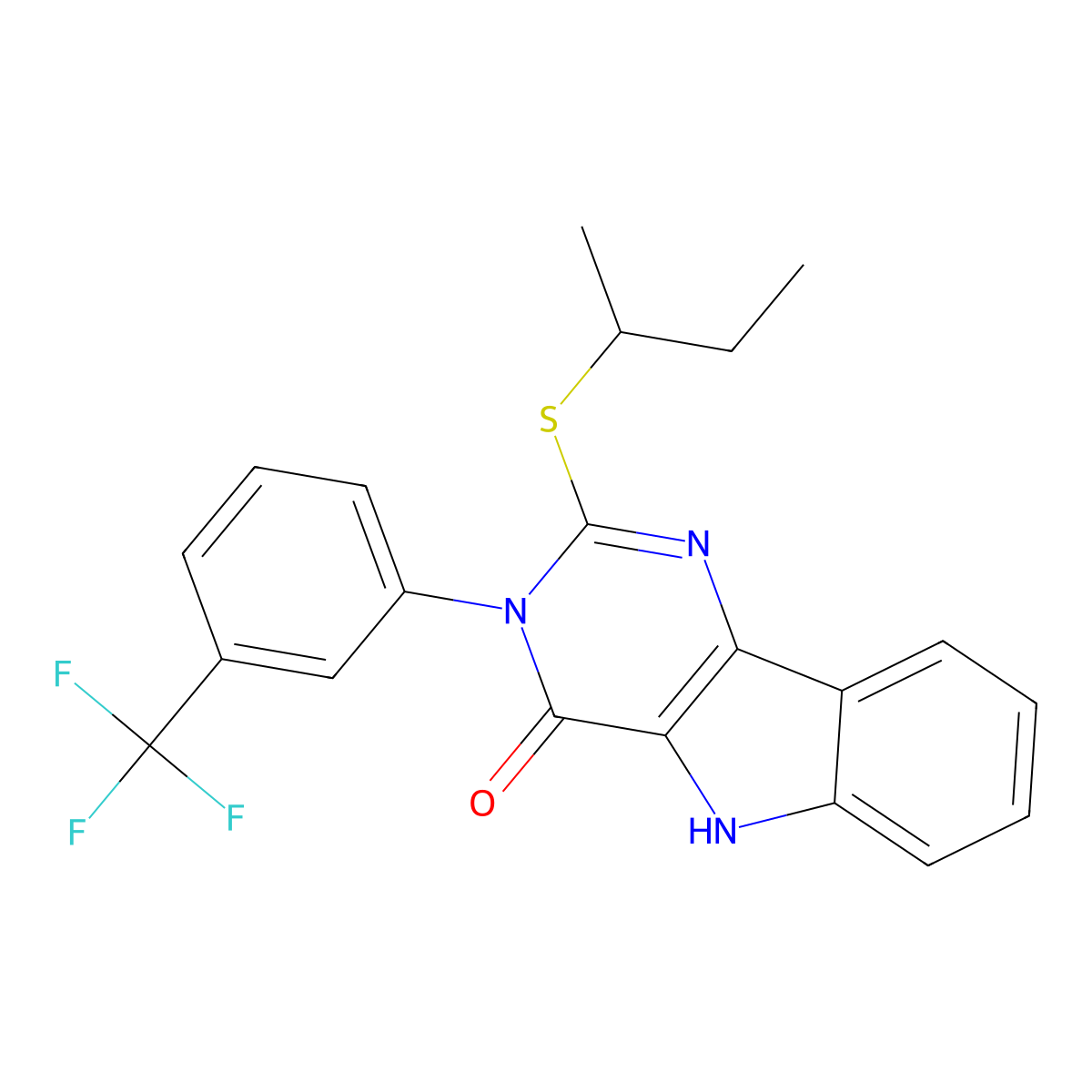 2-butan-2-ylsulfanyl-3-[3-(trifluoromethyl)phenyl]-5H-pyrimido[5,4-b]indol-4-one molecular structure, CAS 536716-29-7