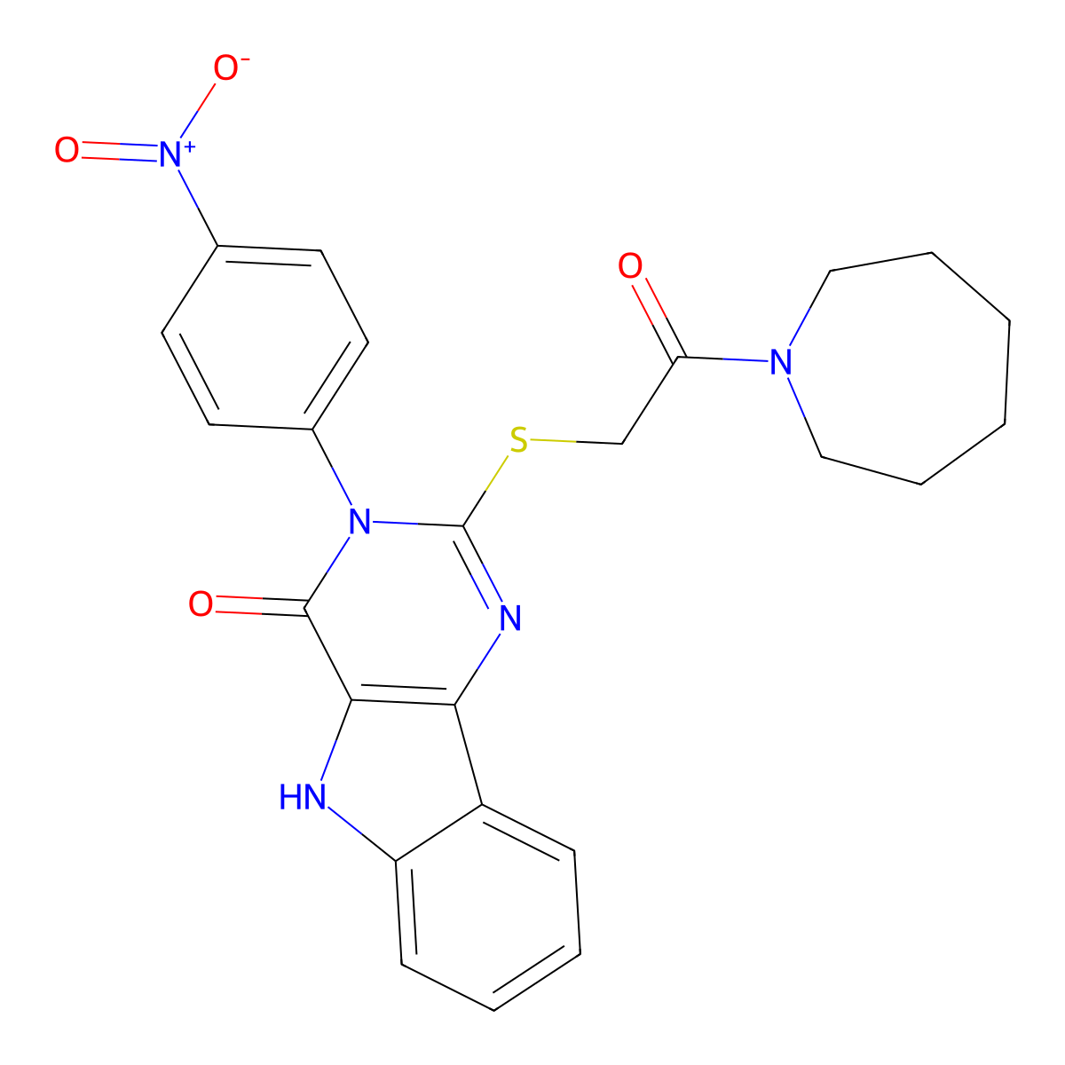 2-[2-(azepan-1-yl)-2-oxoethyl]sulfanyl-3-(4-nitrophenyl)-5H-pyrimido[5,4-b]indol-4-one molecular structure, CAS 536716-64-0