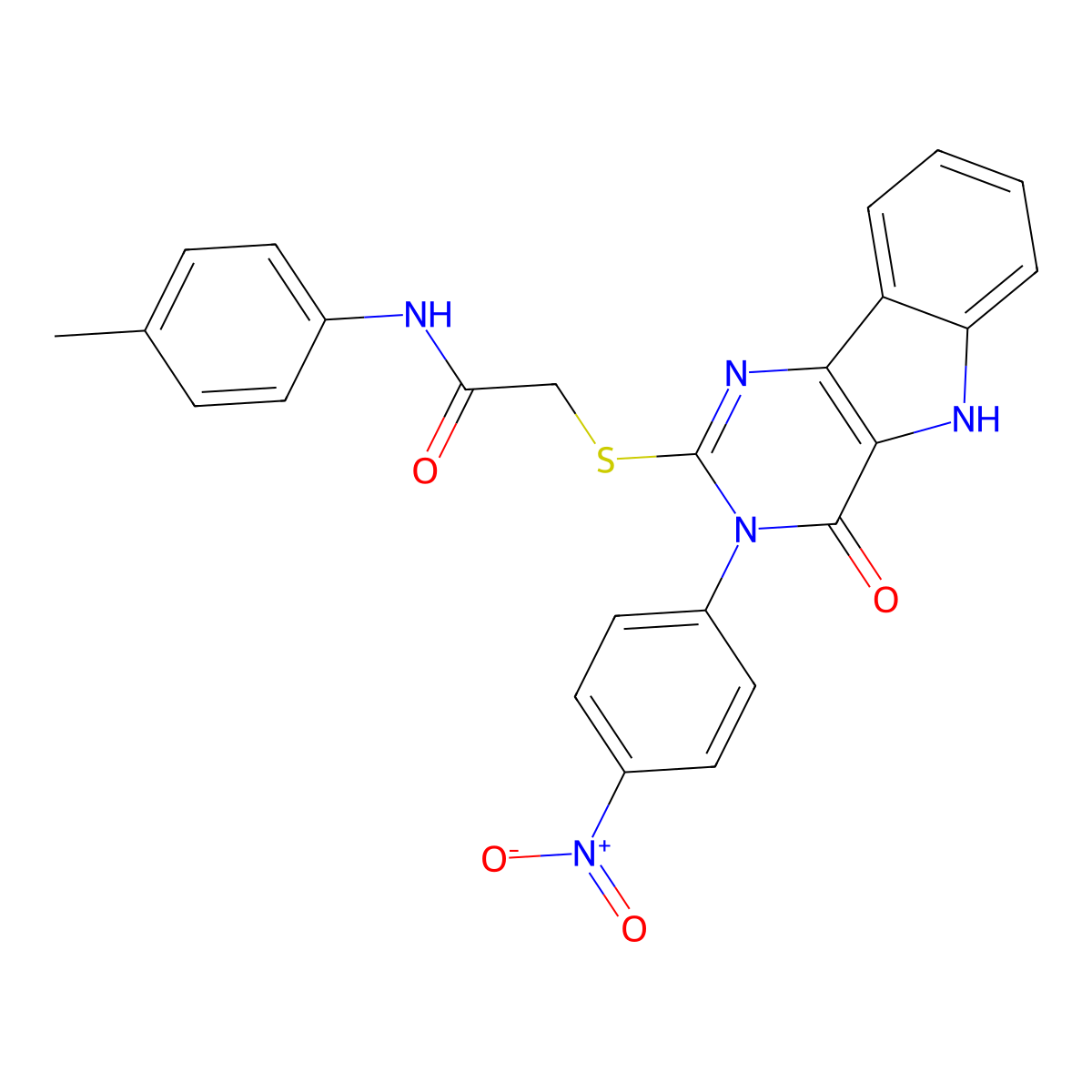 2-((3-(4-nitrophenyl)-4-oxo-4,5-dihydro-3H-pyrimido[5,4-b]indol-2-yl)thio)-N-(p-tolyl)acetamide molecular structure, CAS 536716-82-2