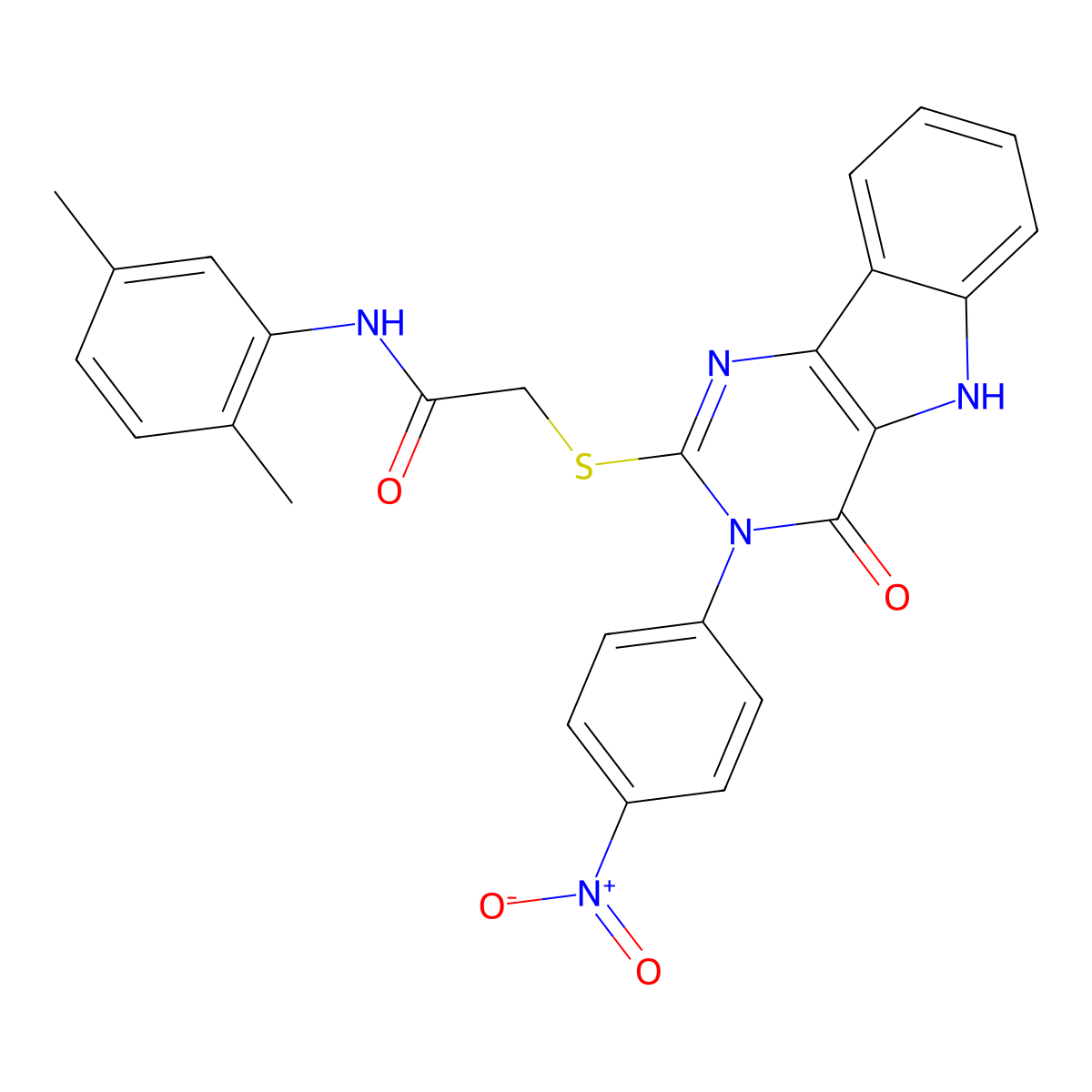 N-(2,5-dimethylphenyl)-2-((3-(4-nitrophenyl)-4-oxo-4,5-dihydro-3H-pyrimido[5,4-b]indol-2-yl)thio)acetamide molecular structure, CAS 536716-86-6