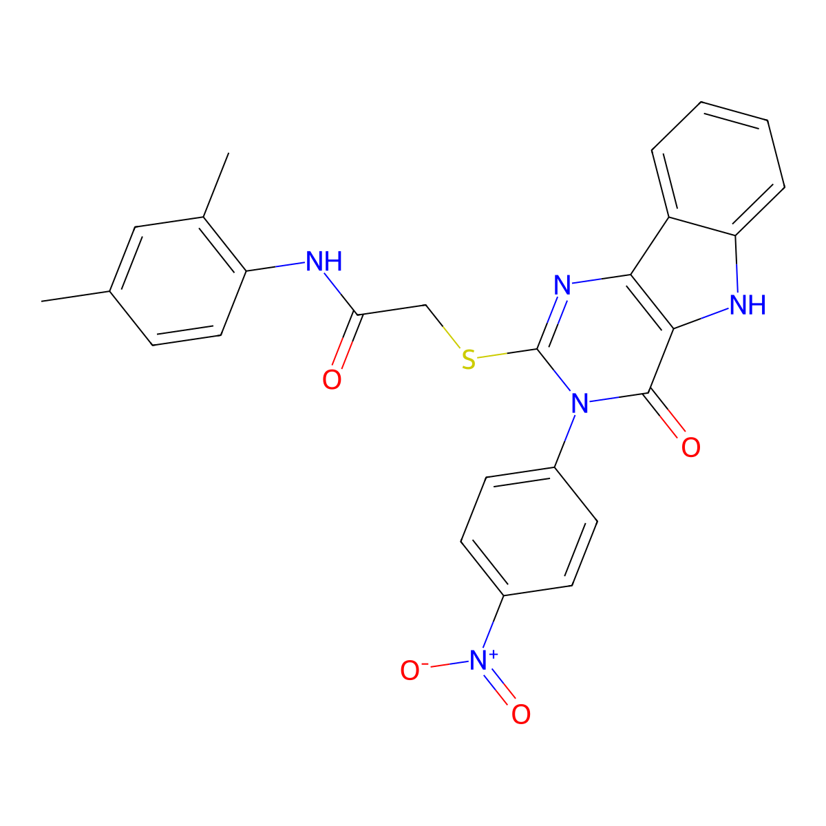 N-(2,4-dimethylphenyl)-2-((3-(4-nitrophenyl)-4-oxo-4,5-dihydro-3H-pyrimido[5,4-b]indol-2-yl)thio)acetamide molecular structure, CAS 536716-87-7