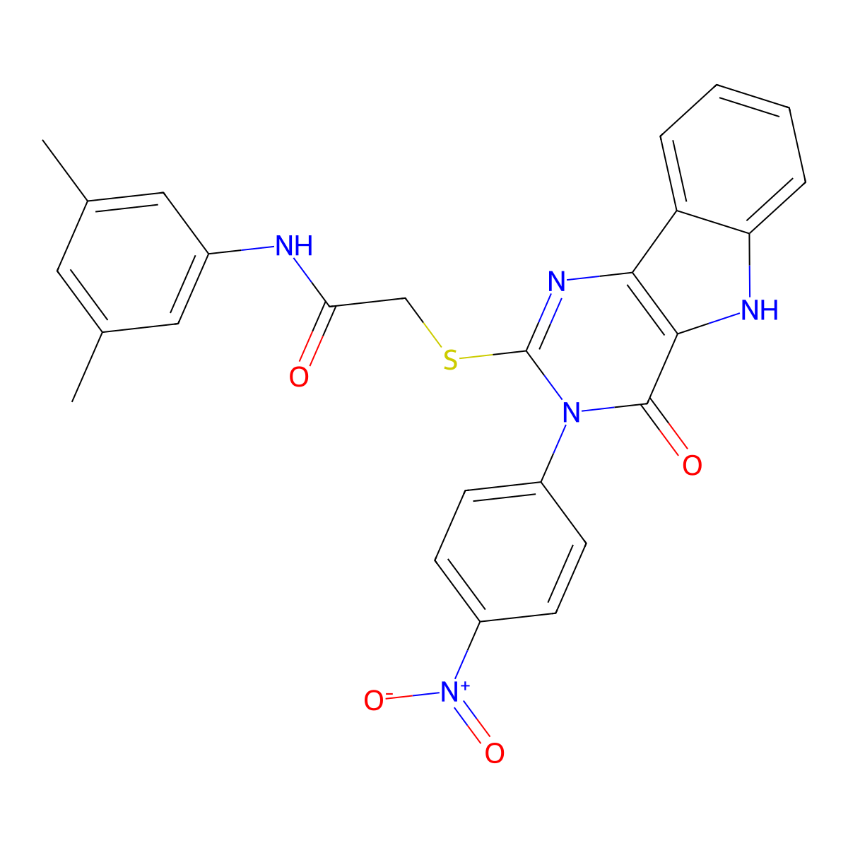 N-(3,5-dimethylphenyl)-2-[[3-(4-nitrophenyl)-4-oxo-5H-pyrimido[5,4-b]indol-2-yl]sulfanyl]acetamide molecular structure, CAS 536716-88-8