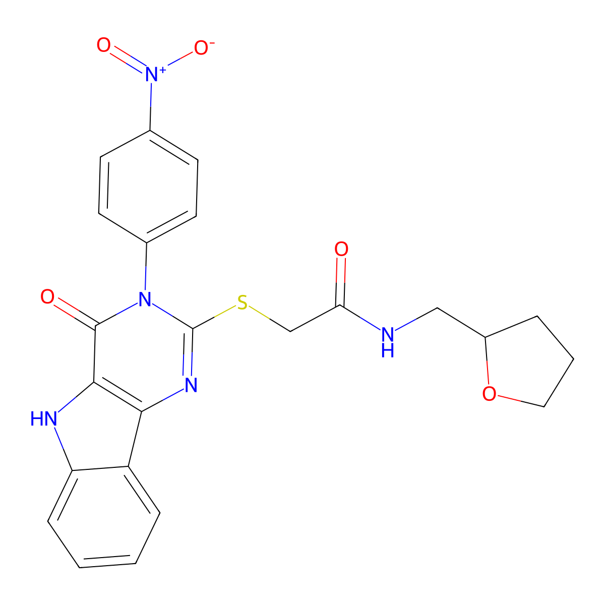 2-[[3-(4-nitrophenyl)-4-oxo-5H-pyrimido[5,4-b]indol-2-yl]sulfanyl]-N-(oxolan-2-ylmethyl)acetamide molecular structure, CAS 536716-96-8