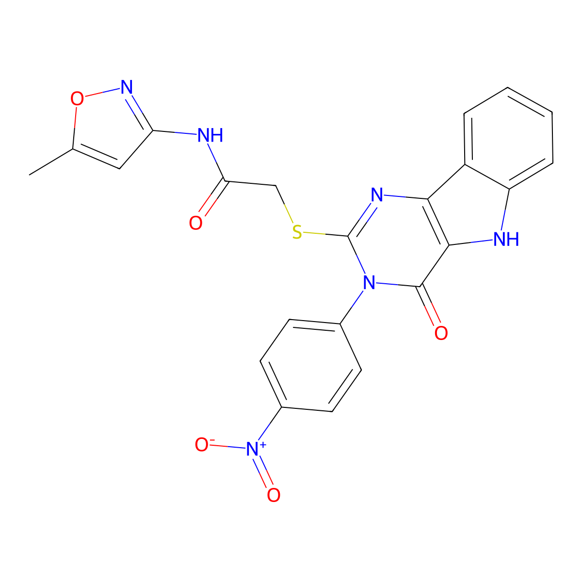N-(5-methyl-1,2-oxazol-3-yl)-2-[[3-(4-nitrophenyl)-4-oxo-5H-pyrimido[5,4-b]indol-2-yl]sulfanyl]acetamide molecular structure, CAS 536717-01-8
