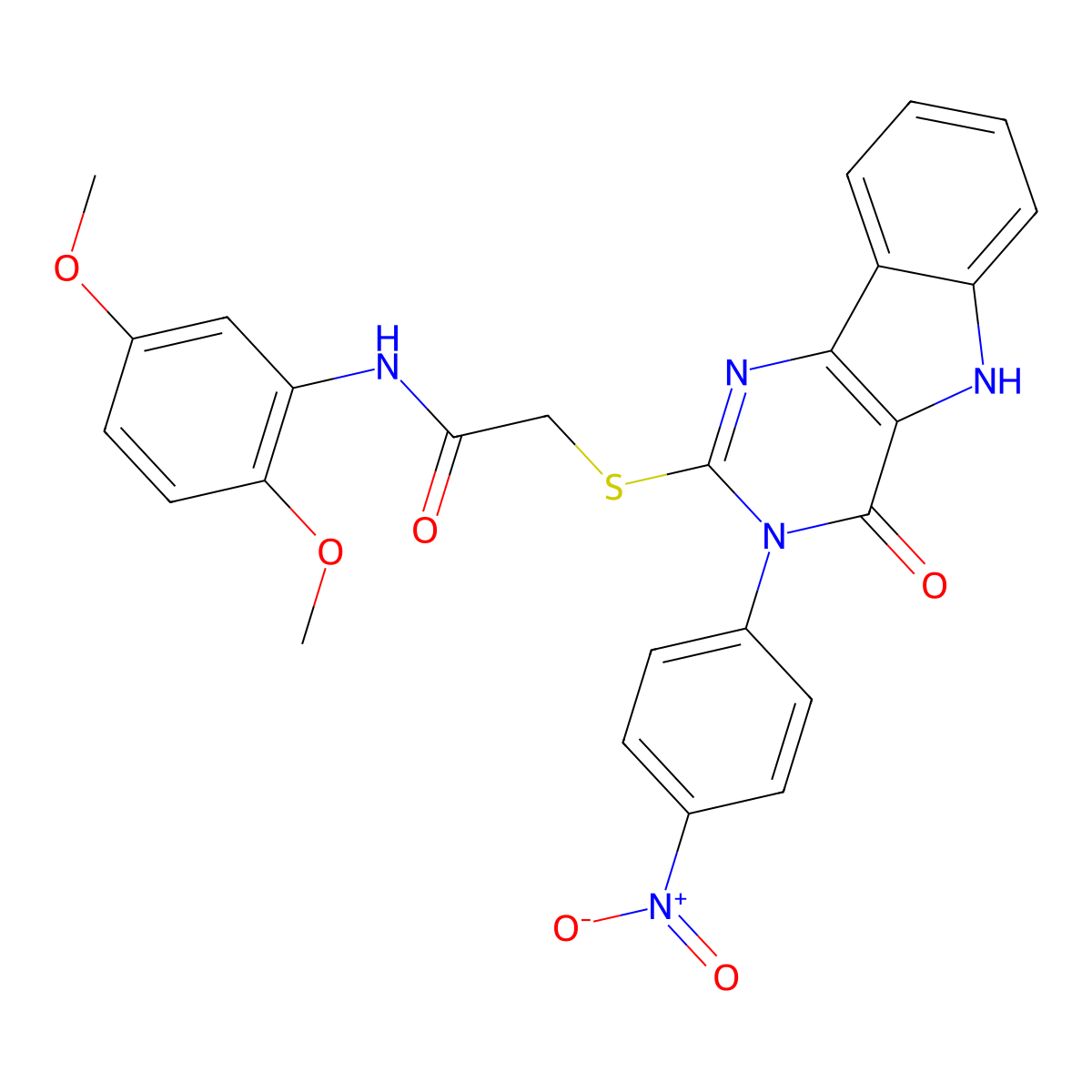 N-(2,5-dimethoxyphenyl)-2-((3-(4-nitrophenyl)-4-oxo-4,5-dihydro-3H-pyrimido[5,4-b]indol-2-yl)thio)acetamide molecular structure, CAS 536717-15-4