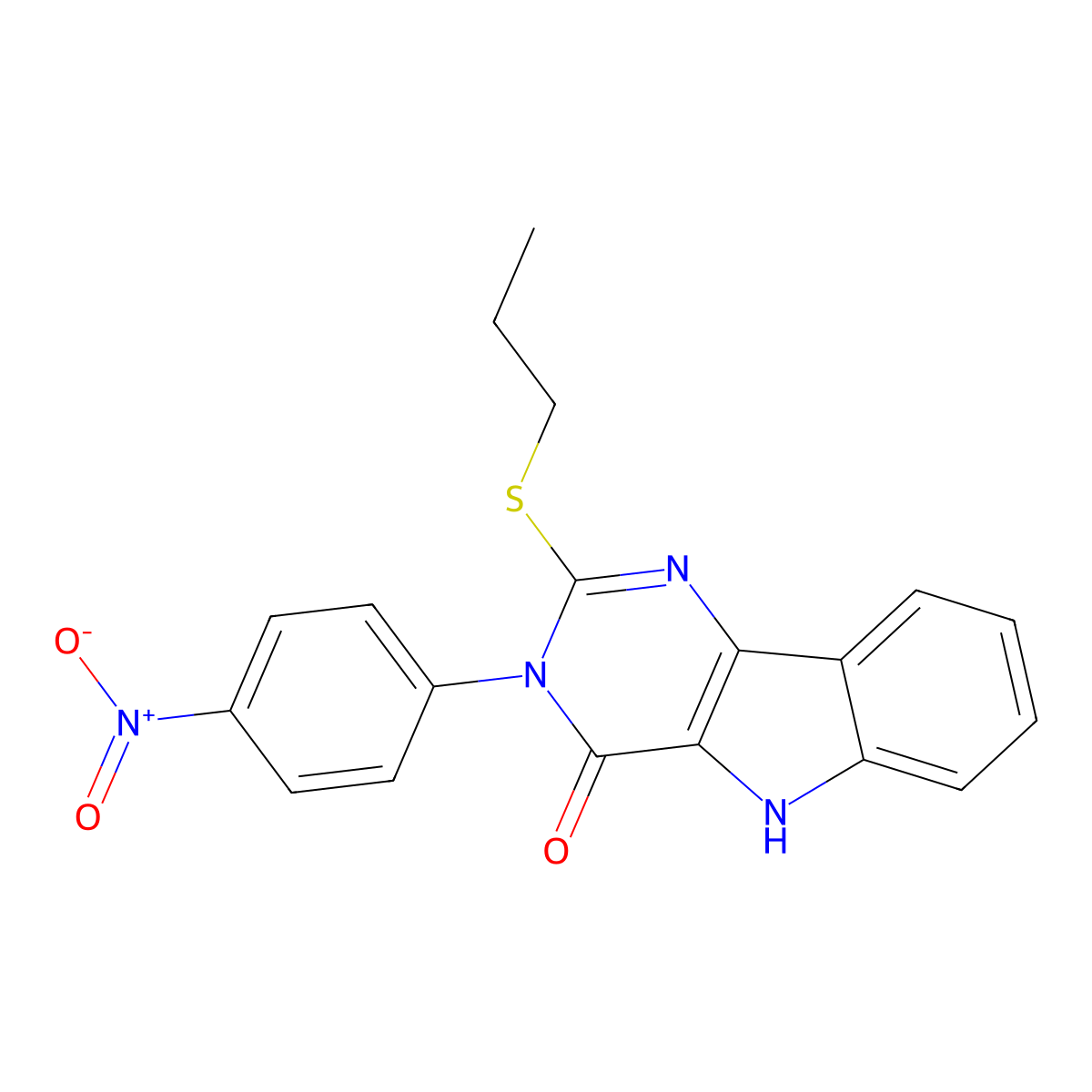 3-(4-nitrophenyl)-2-propylsulfanyl-5H-pyrimido[5,4-b]indol-4-one molecular structure, CAS 536717-21-2