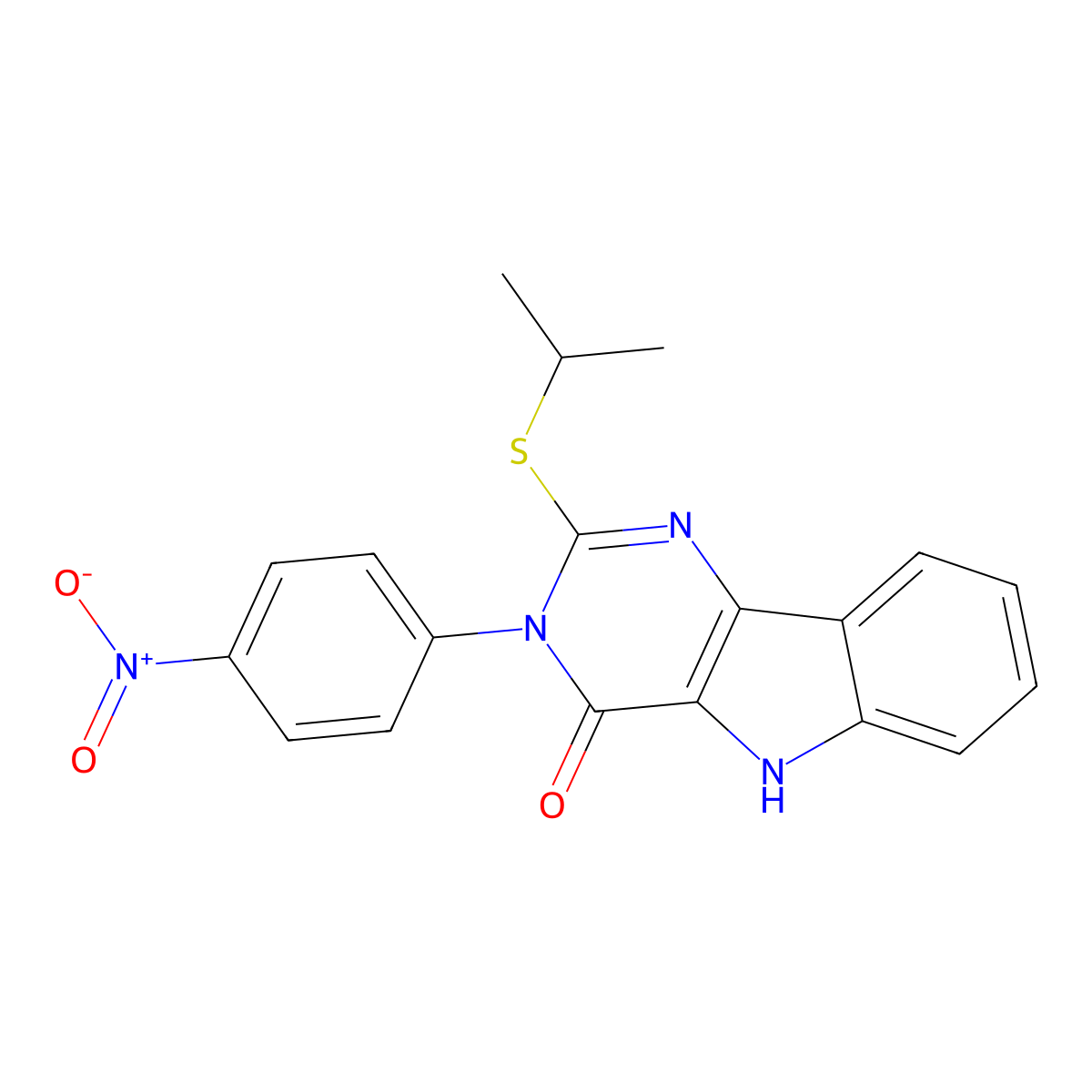 2-(isopropylthio)-3-(4-nitrophenyl)-3H-pyrimido[5,4-b]indol-4(5H)-one molecular structure, CAS 536717-22-3