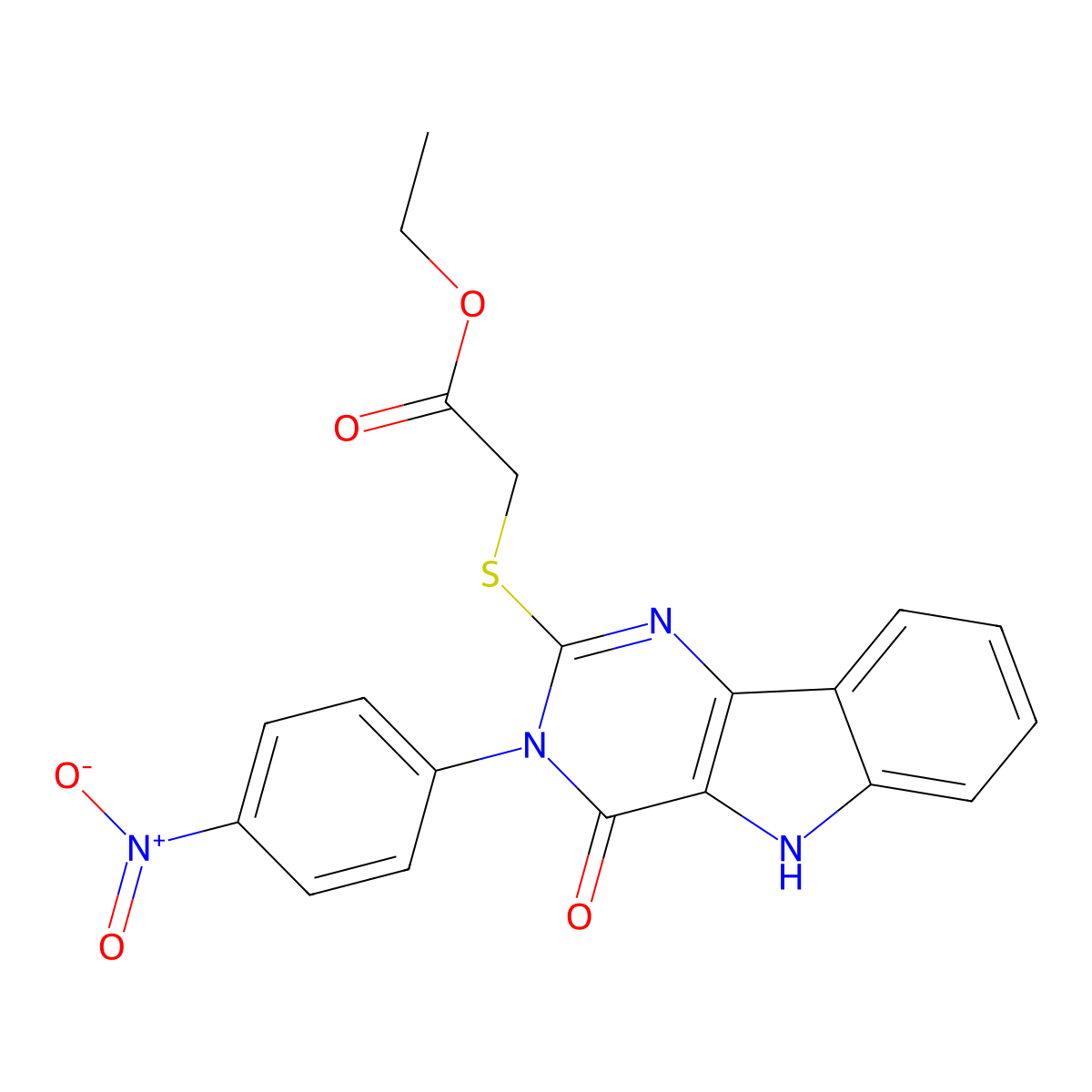 ethyl 2-((3-(4-nitrophenyl)-4-oxo-4,5-dihydro-3H-pyrimido[5,4-b]indol-2-yl)thio)acetate molecular structure, CAS 536717-39-2