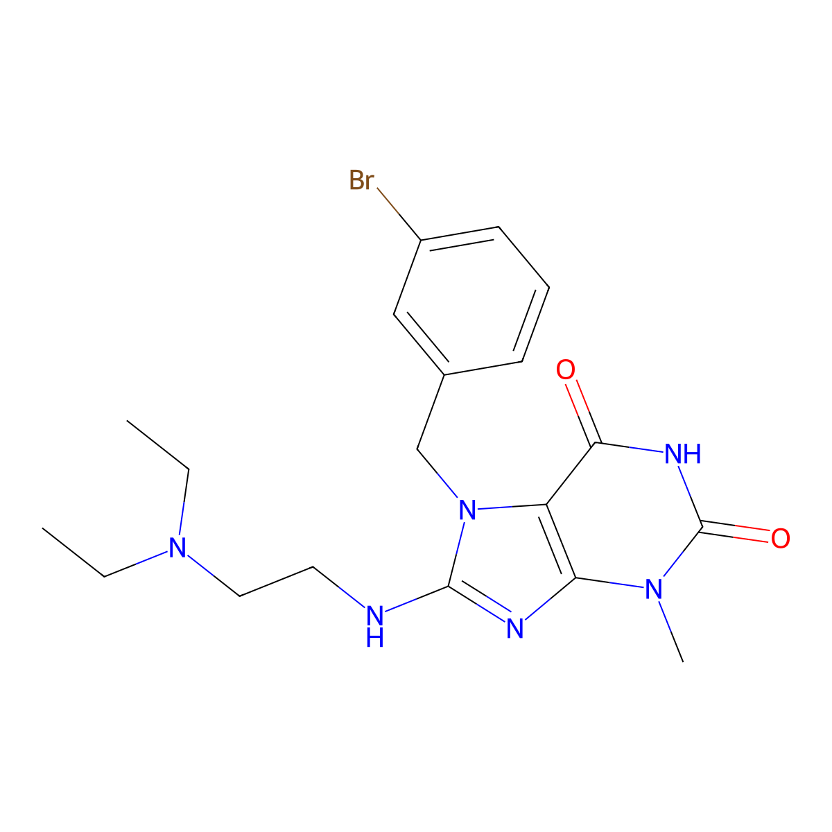 7-(3-bromobenzyl)-8-((2-(diethylamino)ethyl)amino)-3-methyl-1H-purine-2,6(3H,7H)-dione molecular structure, CAS 536718-74-8