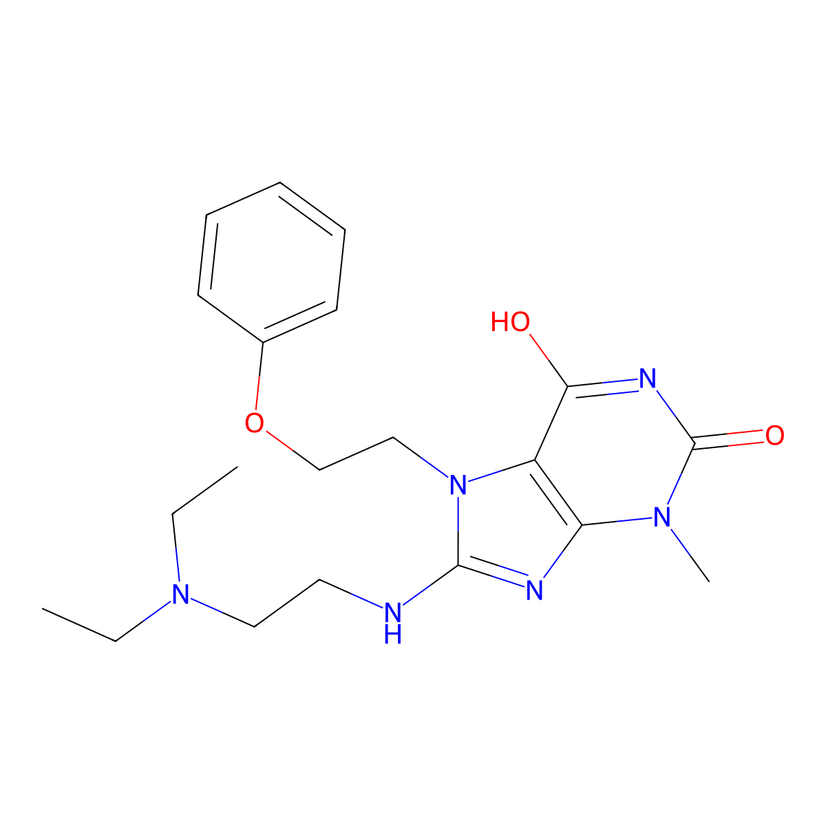 8-((2-(diethylamino)ethyl)amino)-3-methyl-7-(2-phenoxyethyl)-1H-purine-2,6(3H,7H)-dione molecular structure, CAS 536718-76-0