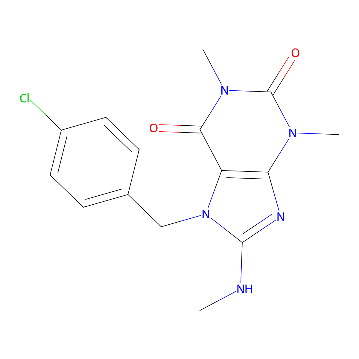 7-(4-chlorobenzyl)-1,3-dimethyl-8-(methylamino)-1H-purine-2,6(3H,7H)-dione molecular structure, CAS 536719-01-4