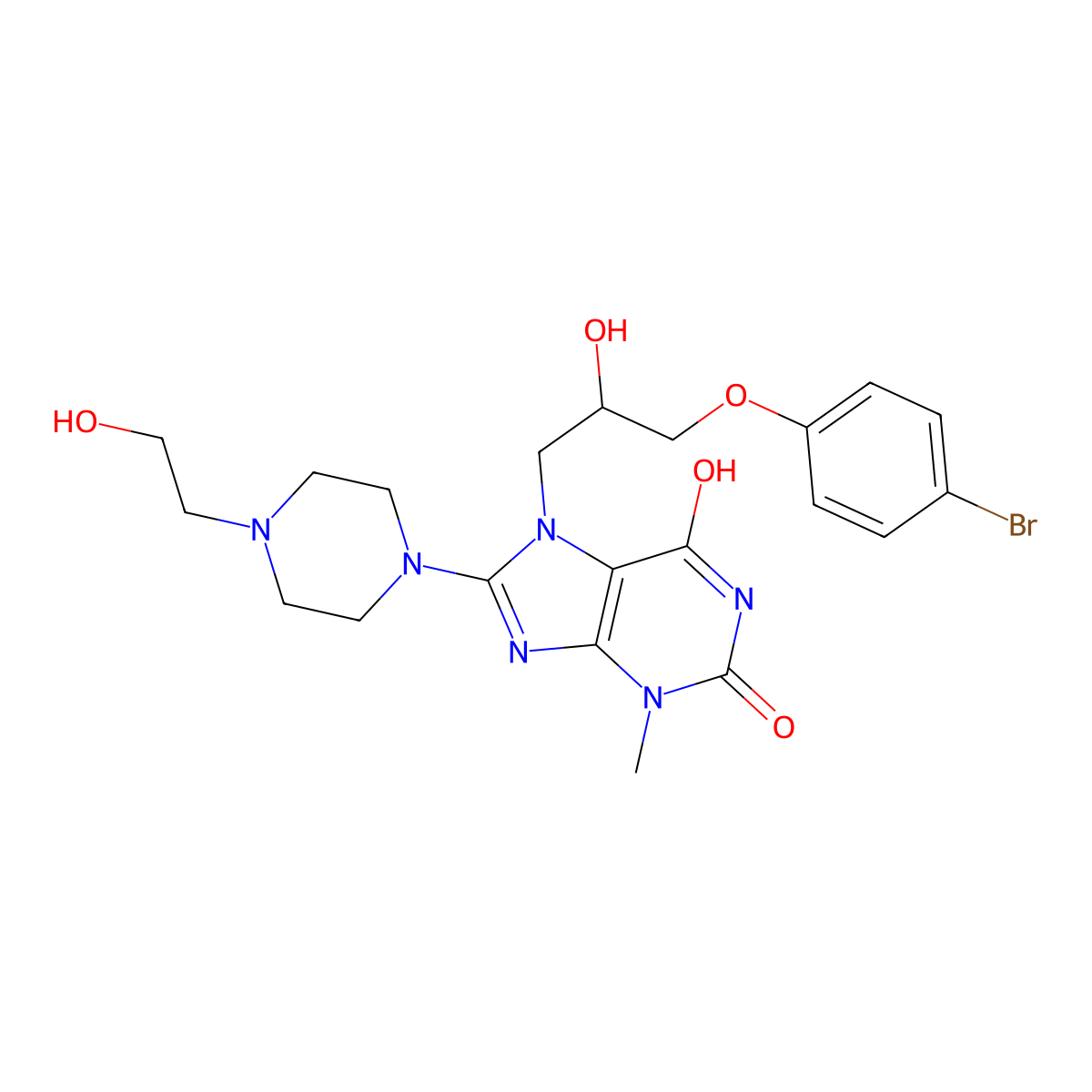 7-(3-(4-bromophenoxy)-2-hydroxypropyl)-8-(4-(2-hydroxyethyl)piperazin-1-yl)-3-methyl-1H-purine-2,6(3H,7H)-dione molecular structure, CAS 536719-04-7