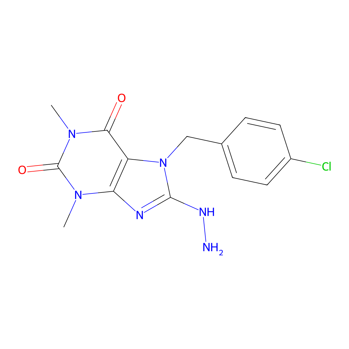 7-[(4-Chlorophenyl)methyl]-8-hydrazinyl-1,3-dimethylpurine-2,6-dione molecular structure, CAS 536719-07-0