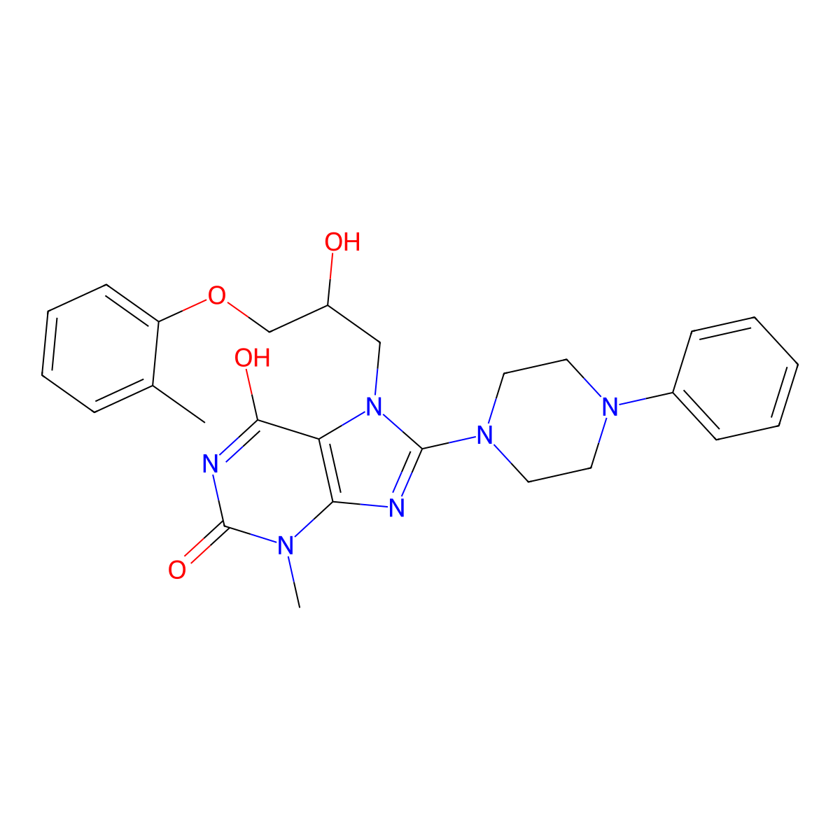 7-(2-hydroxy-3-(o-tolyloxy)propyl)-3-methyl-8-(4-phenylpiperazin-1-yl)-1H-purine-2,6(3H,7H)-dione molecular structure, CAS 536719-23-0