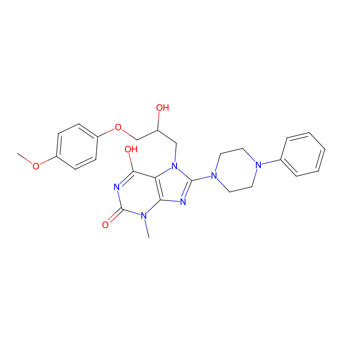 7-(2-hydroxy-3-(4-methoxyphenoxy)propyl)-3-methyl-8-(4-phenylpiperazin-1-yl)-1H-purine-2,6(3H,7H)-dione molecular structure, CAS 536719-24-1