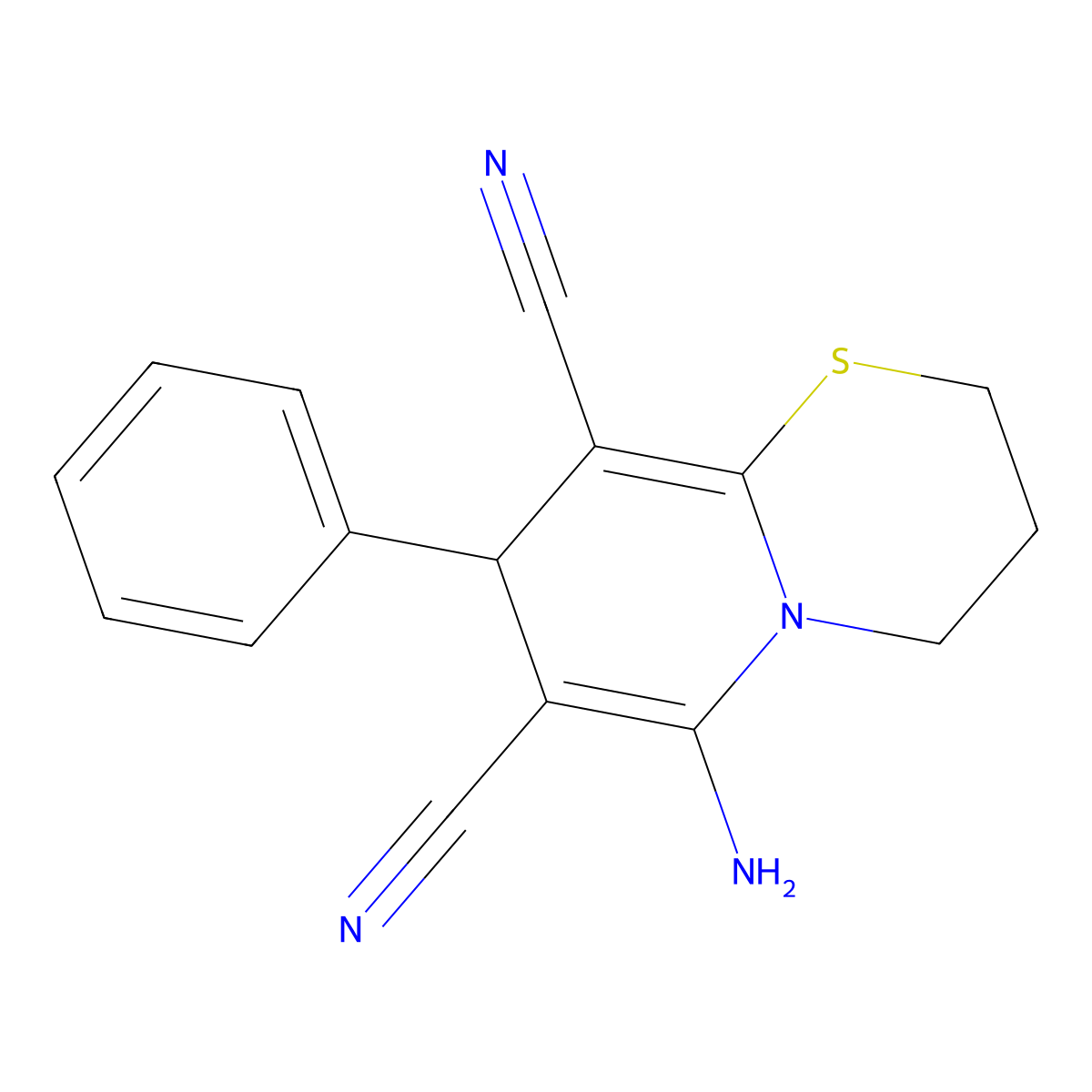 6-Amino-8-phenyl-2,3,4,8-tetrahydropyrido[2,1-b][1,3]thiazine-7,9-dicarbonitrile molecular structure, CAS 536719-75-2