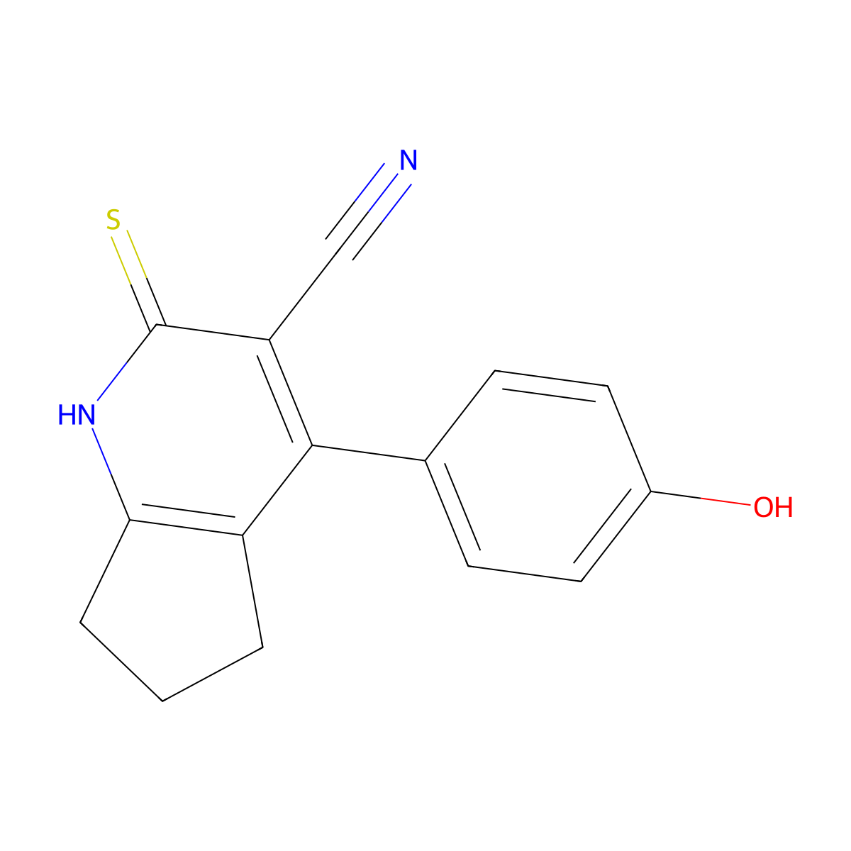 4-(4-hydroxyphenyl)-2-thioxo-2,5,6,7-tetrahydro-1H-cyclopenta[b]pyridine-3-carbonitrile molecular structure, CAS 536719-82-1