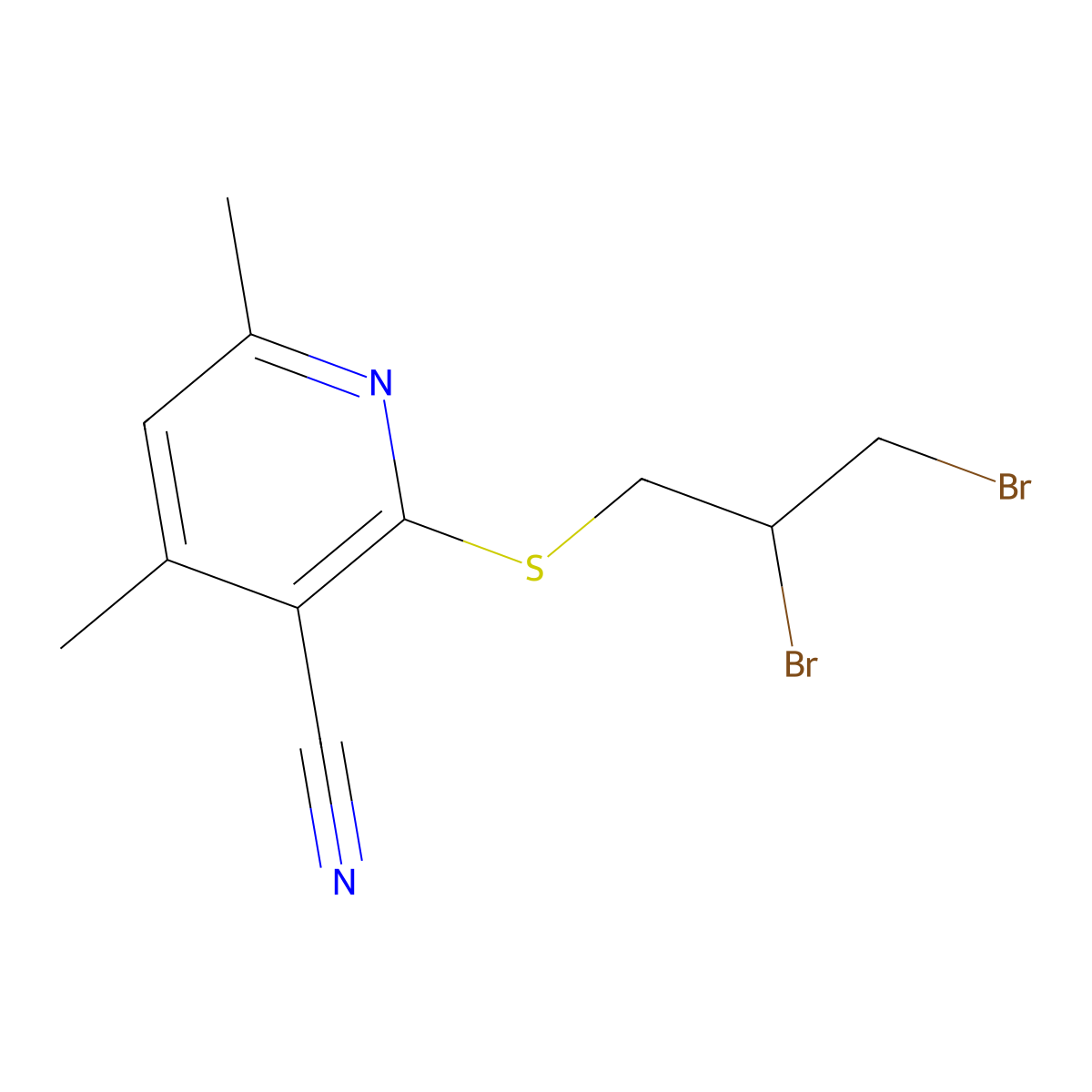 2-((2,3-Dibromopropyl)thio)-4,6-dimethylnicotinonitrile molecular structure, CAS 536720-12-4