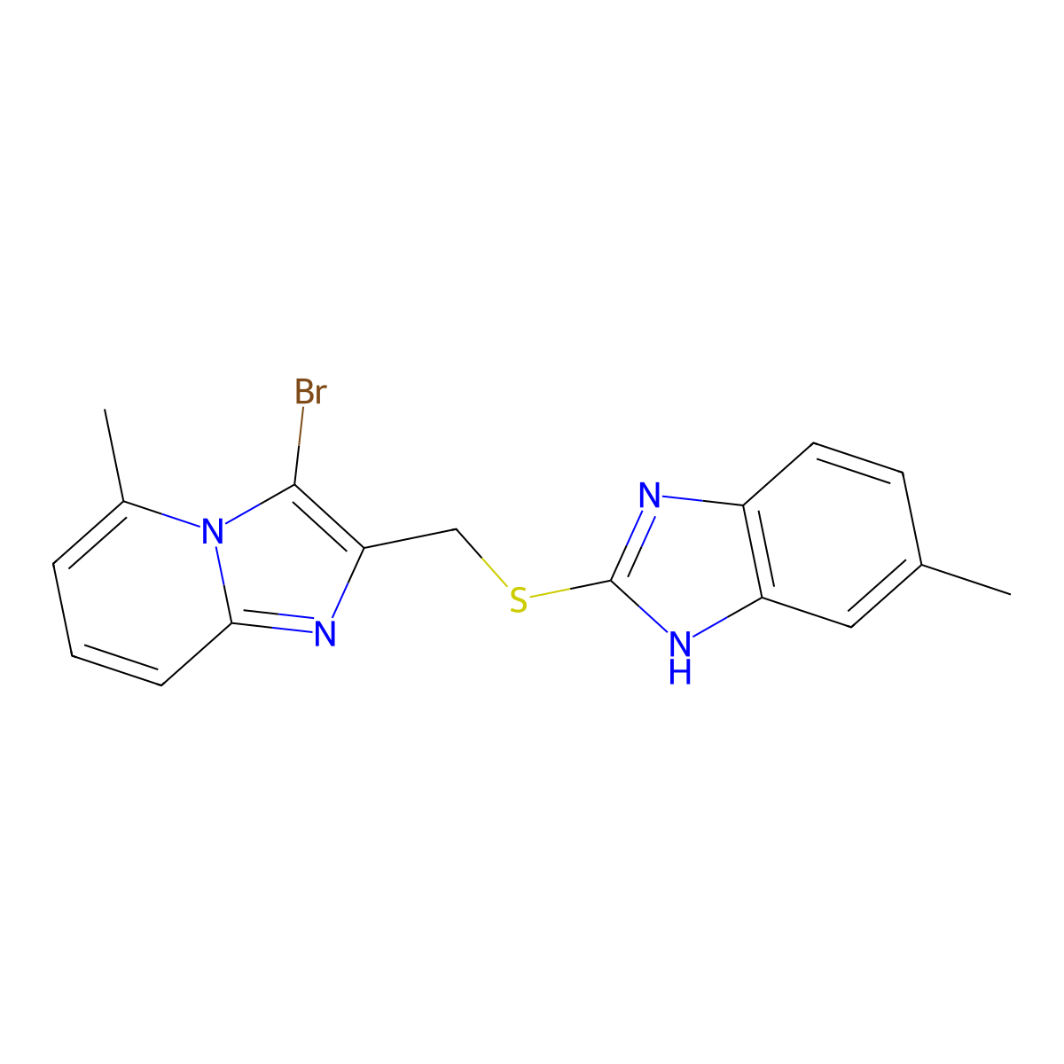 2-(((3-bromo-5-methylimidazo[1,2-a]pyridin-2-yl)methyl)thio)-5-methyl-1H-benzo[d]imidazole molecular structure, CAS 536720-61-3