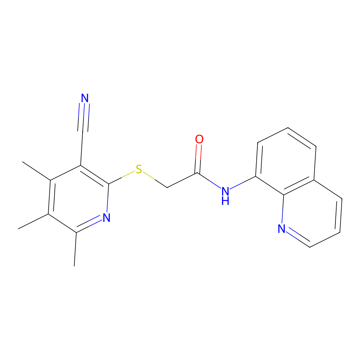 2-[(3-cyano-4,5,6-trimethylpyridin-2-yl)sulfanyl]-N-(quinolin-8-yl)acetamide molecular structure, CAS 536721-26-3
