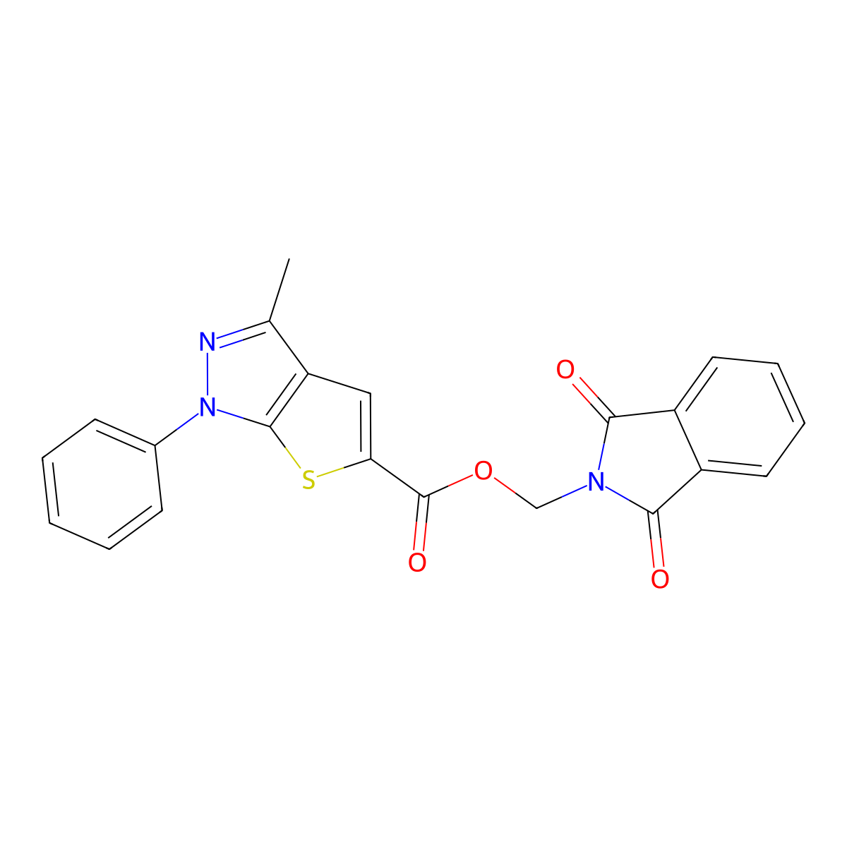 (1,3-Dioxoisoindol-2-yl)methyl 3-methyl-1-phenylthieno[2,3-c]pyrazole-5-carboxylate molecular structure, CAS 536721-97-8