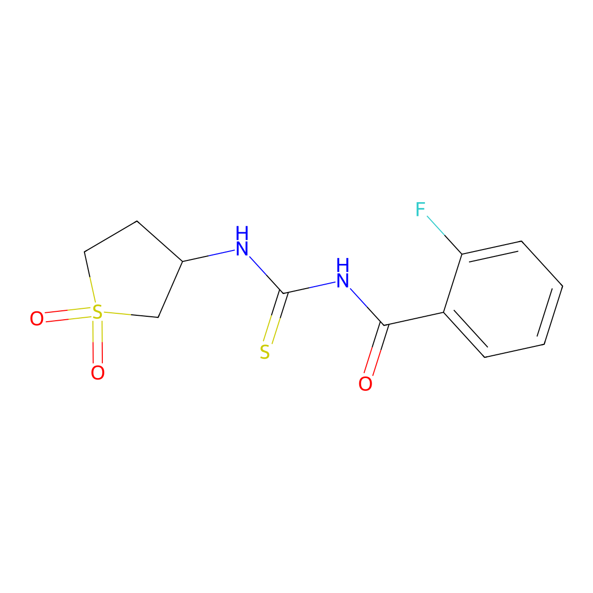 N-[(1,1-dioxothiolan-3-yl)carbamothioyl]-2-fluorobenzamide molecular structure, CAS 536722-11-9