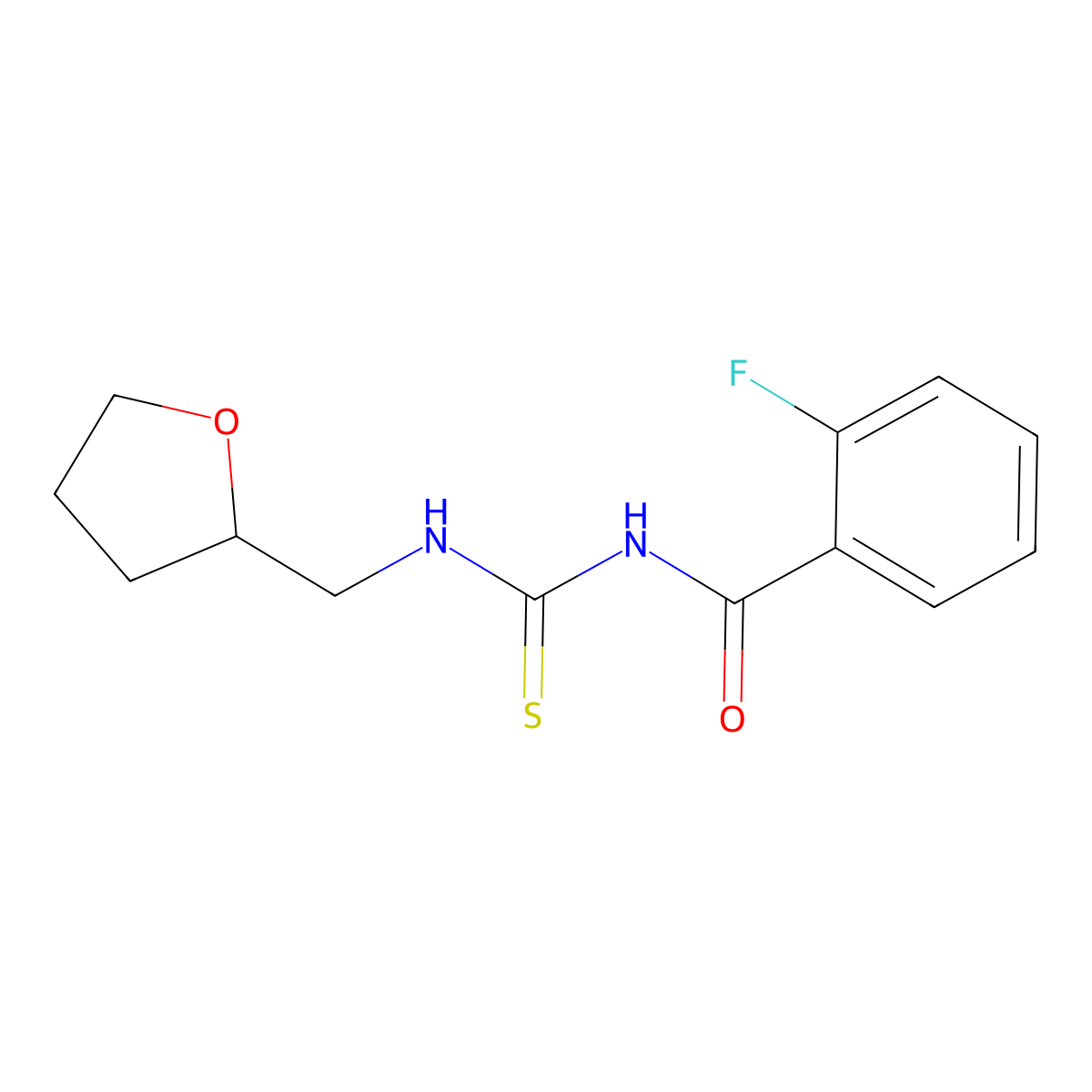 2-fluoro-N-(((tetrahydrofuran-2-yl)methyl)carbamothioyl)benzamide molecular structure, CAS 536722-14-2