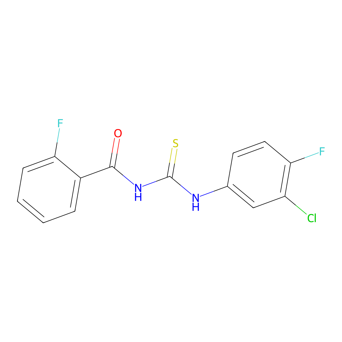 N-[(3-chloro-4-fluorophenyl)carbamothioyl]-2-fluorobenzamide molecular structure, CAS 536722-19-7