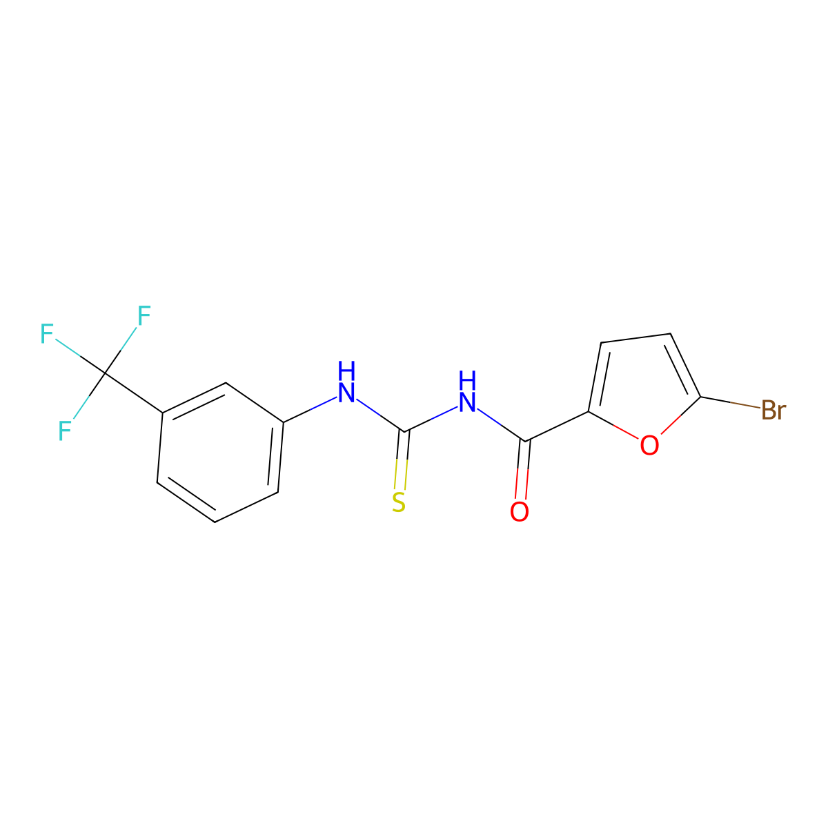 5-bromo-N-((3-(trifluoromethyl)phenyl)carbamothioyl)furan-2-carboxamide molecular structure, CAS 536722-74-4