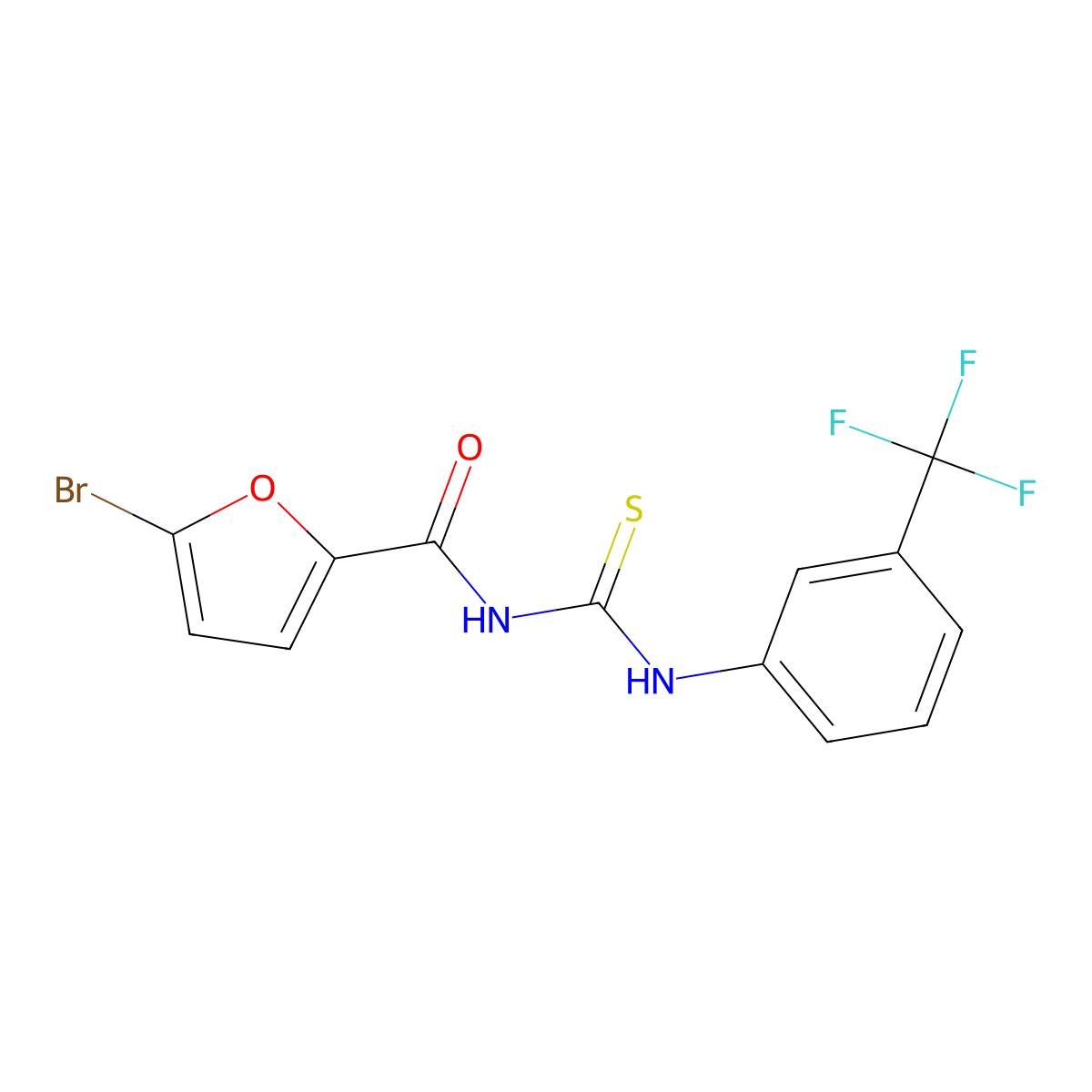 5-bromo-N-((3-(trifluoromethyl)phenyl)carbamothioyl)furan-2-carboxamide molecular structure, CAS 536722-74-4
