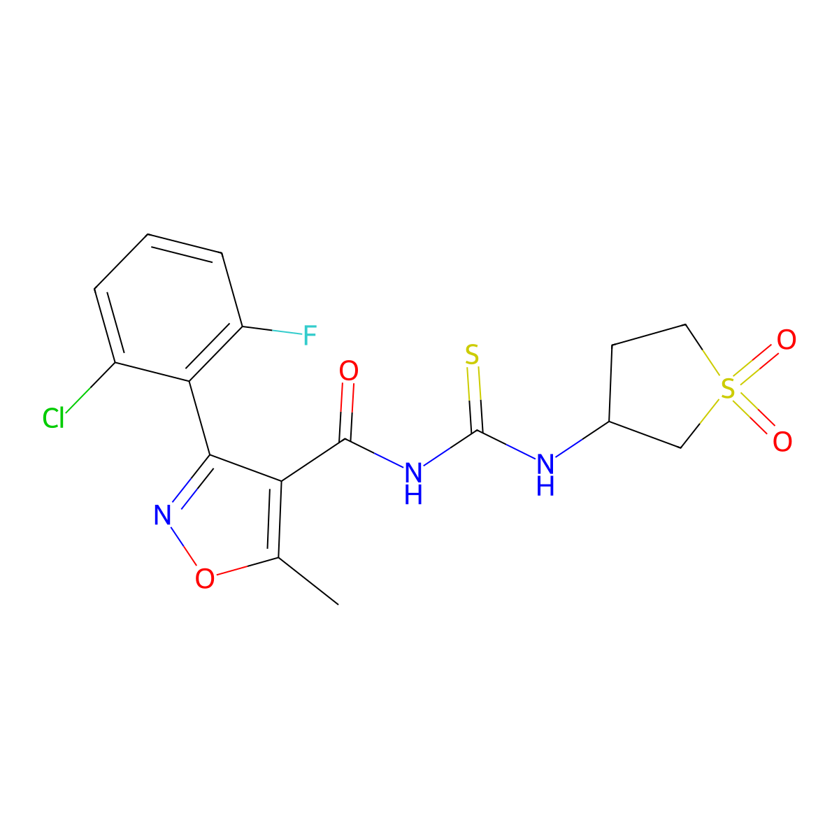 3-(2-chloro-6-fluorophenyl)-N-((1,1-dioxidotetrahydrothiophen-3-yl)carbamothioyl)-5-methylisoxazole-4-carboxamide molecular structure, CAS 536722-81-3