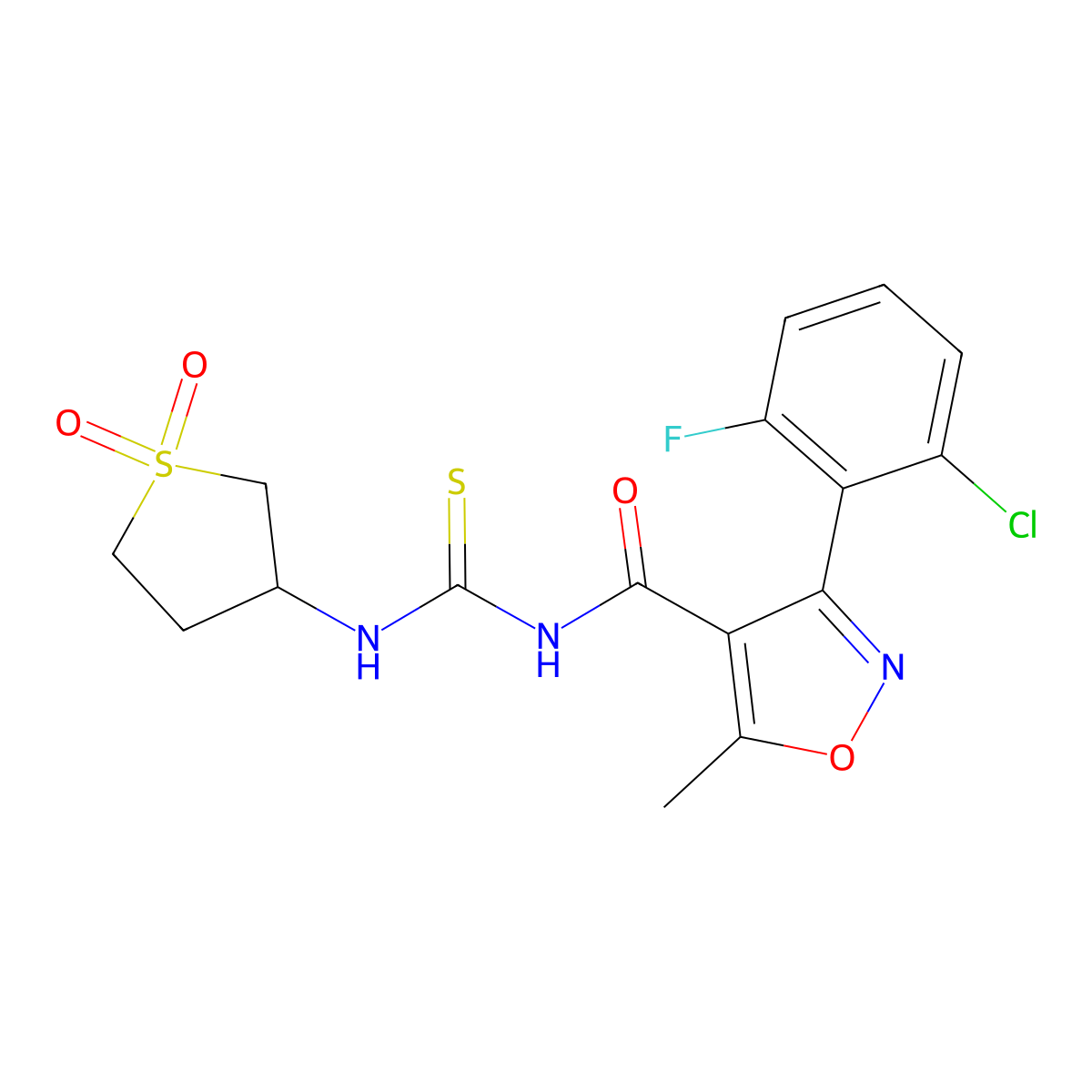 3-(2-chloro-6-fluorophenyl)-N-((1,1-dioxidotetrahydrothiophen-3-yl)carbamothioyl)-5-methylisoxazole-4-carboxamide molecular structure, CAS 536722-81-3