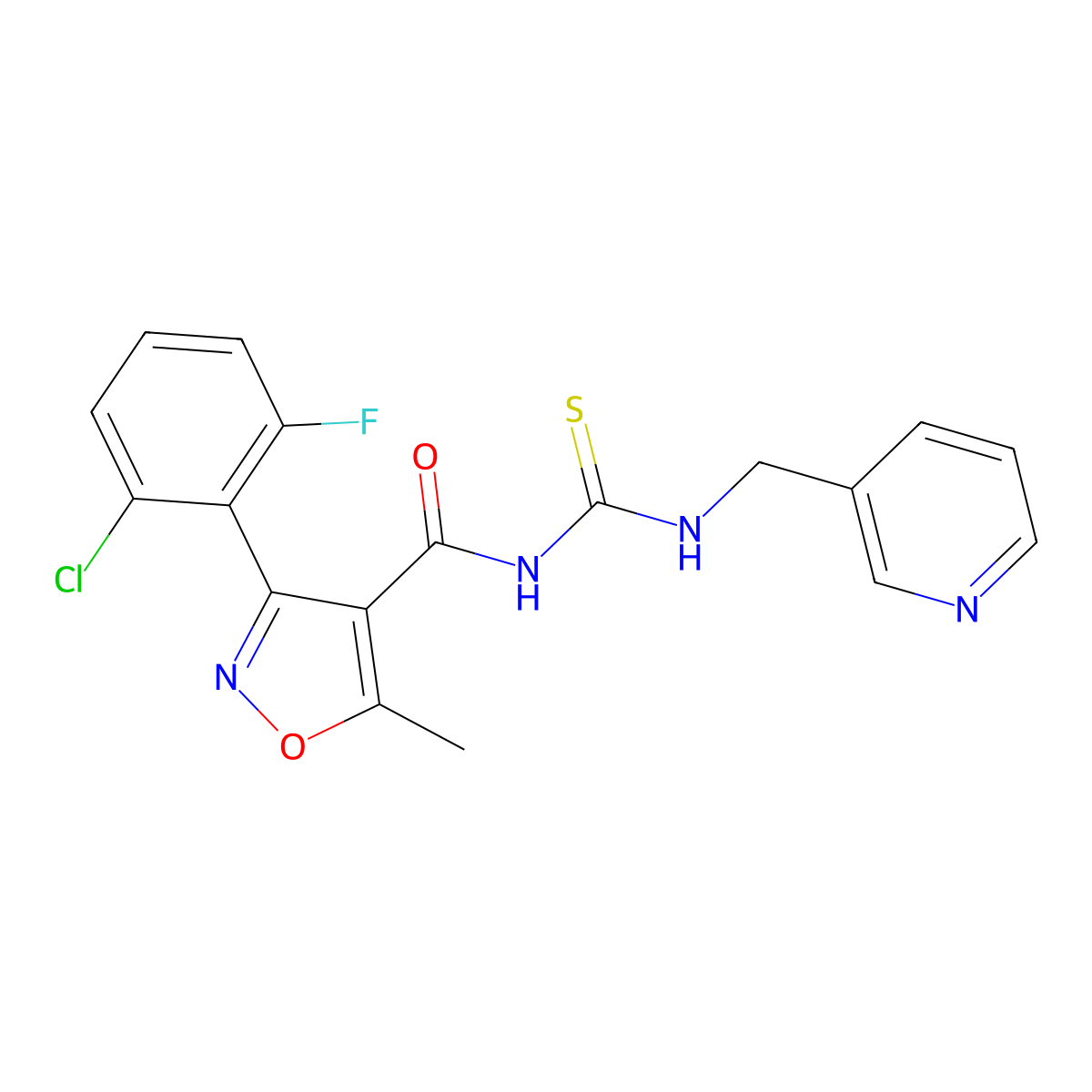 3-(2-chloro-6-fluorophenyl)-5-methyl-N-((pyridin-3-ylmethyl)carbamothioyl)isoxazole-4-carboxamide molecular structure, CAS 536722-84-6