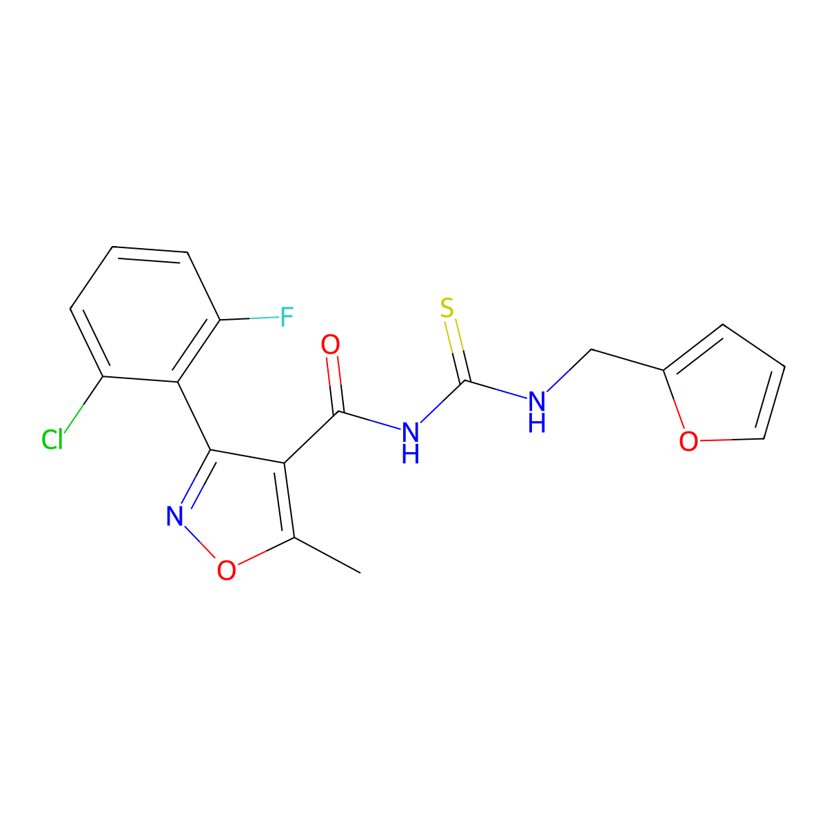 3-(2-chloro-6-fluorophenyl)-N-((furan-2-ylmethyl)carbamothioyl)-5-methylisoxazole-4-carboxamide molecular structure, CAS 536722-87-9