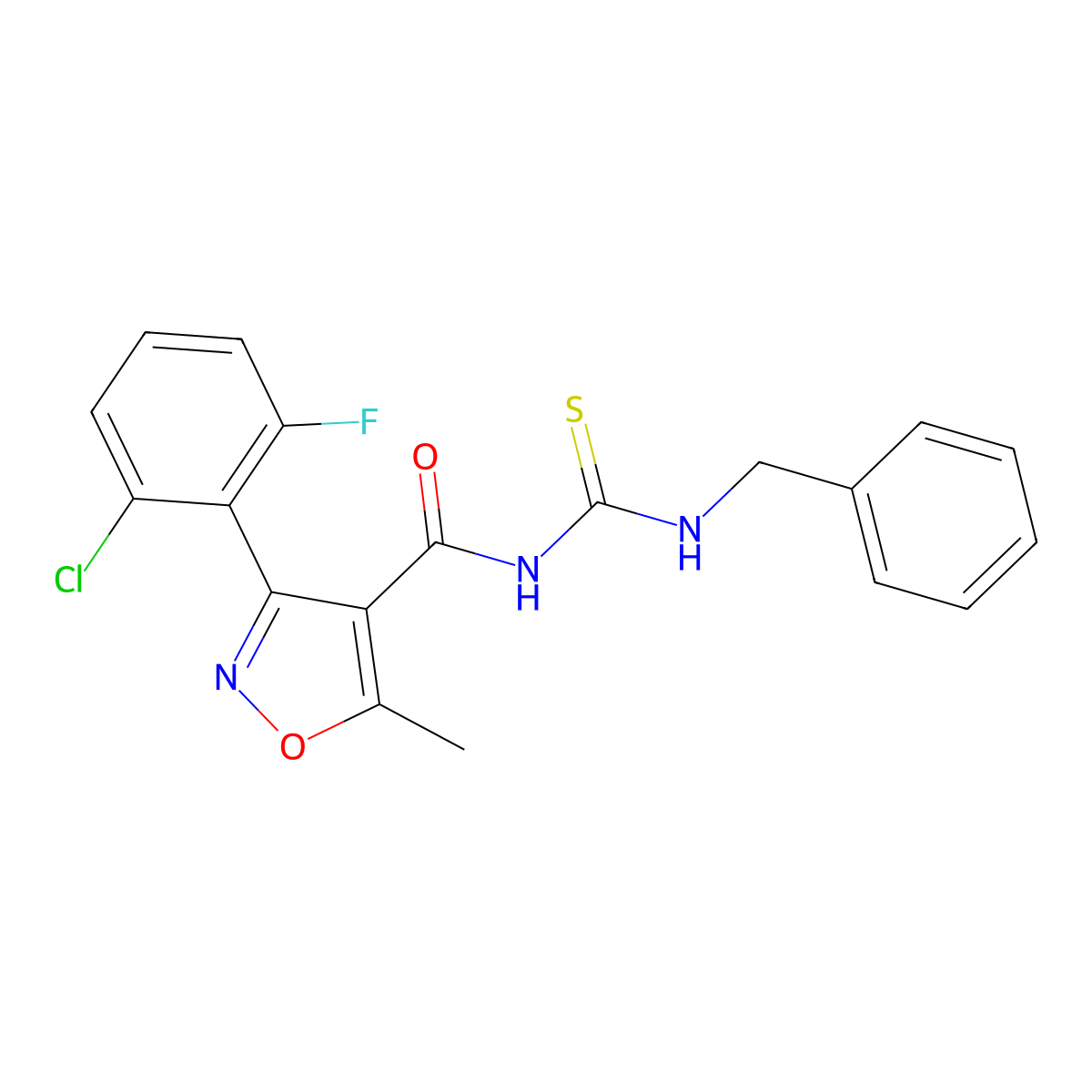 N-(benzylcarbamothioyl)-3-(2-chloro-6-fluorophenyl)-5-methyl-1,2-oxazole-4-carboxamide molecular structure, CAS 536722-89-1